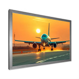 Sunset Airplane On The Tarmac I - Plane Canvas Wall Art