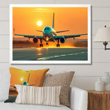 Sunset Airplane On The Tarmac I - Plane Canvas Wall Art
