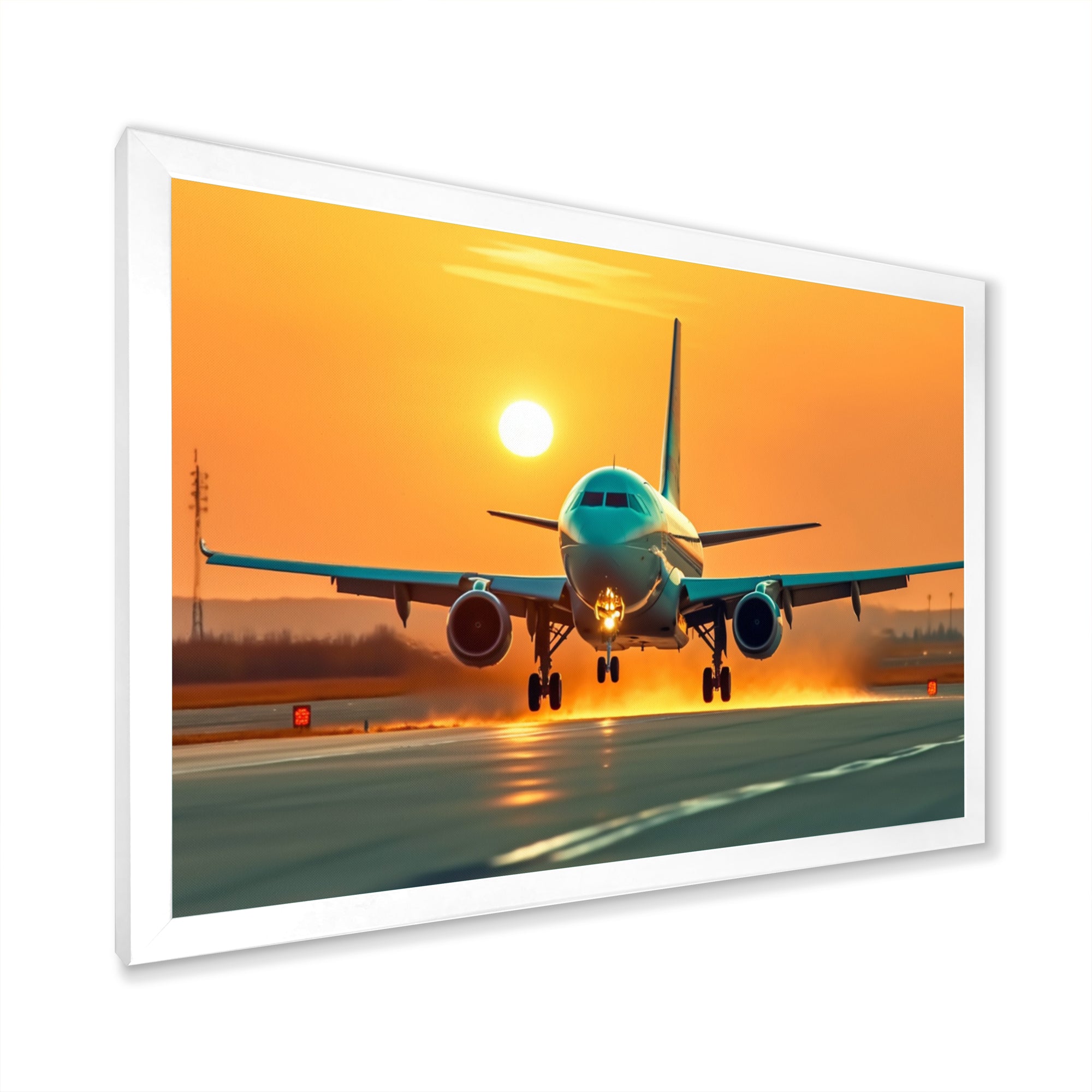 Sunset Airplane On The Tarmac I - Plane Canvas Wall Art
