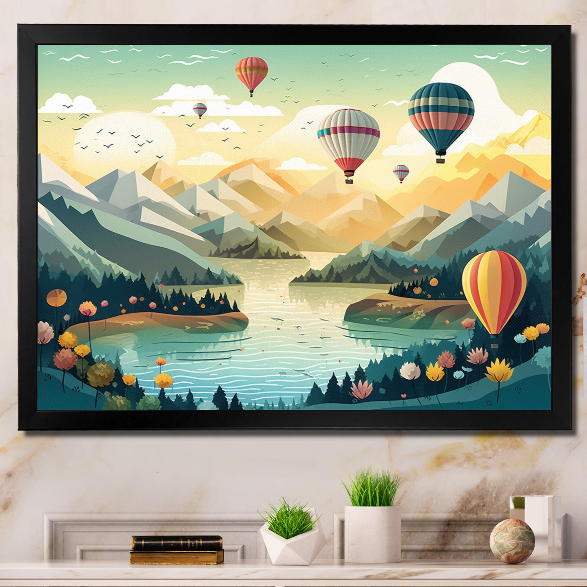 High In The Skies Hot Air Ballon - Hot Air Balloon Canvas Wall Art