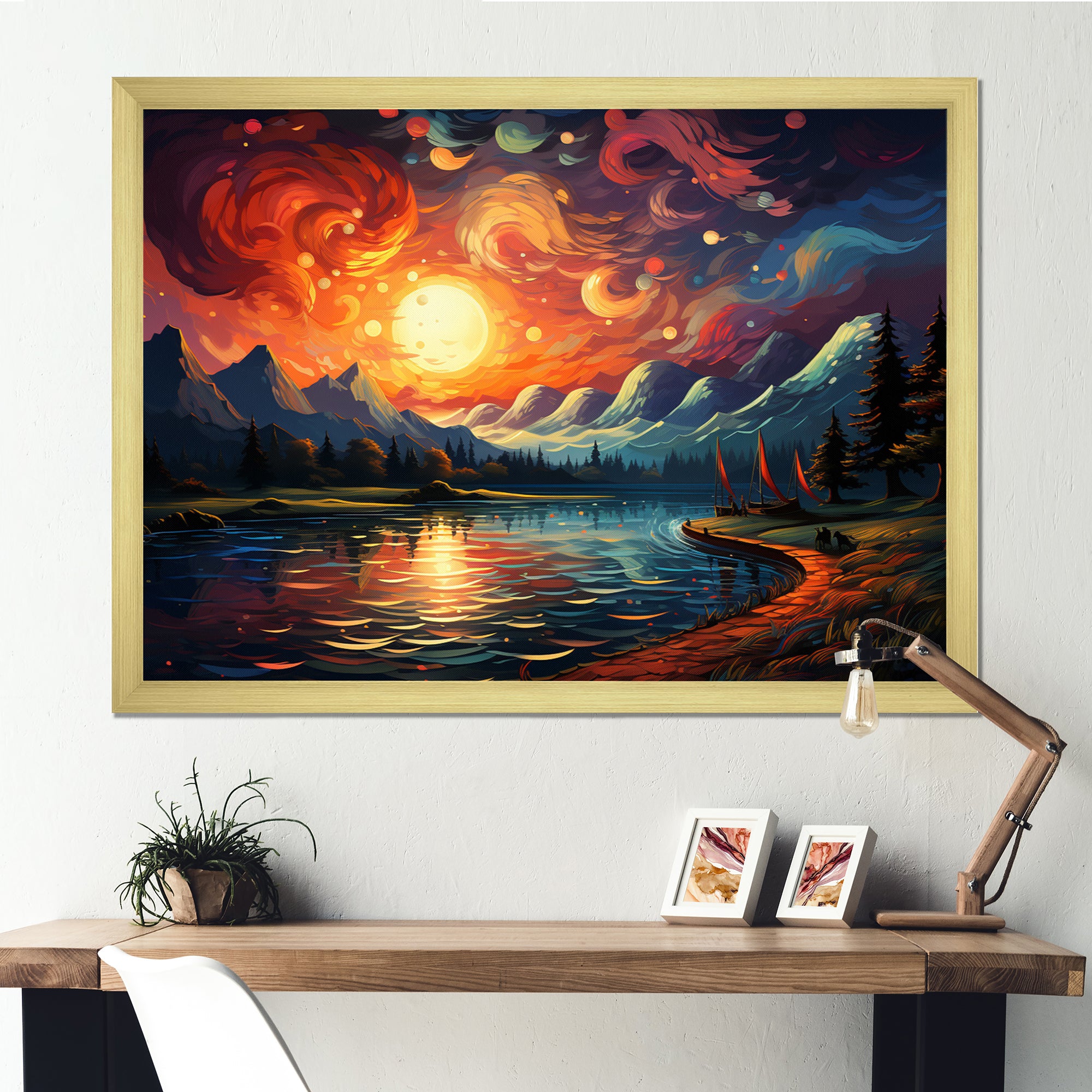 Planets Sunset On Mountain I - Hot Air Balloon Canvas Wall Art