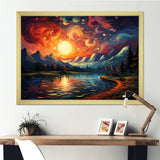 Planets Sunset On Mountain I - Hot Air Balloon Canvas Wall Art