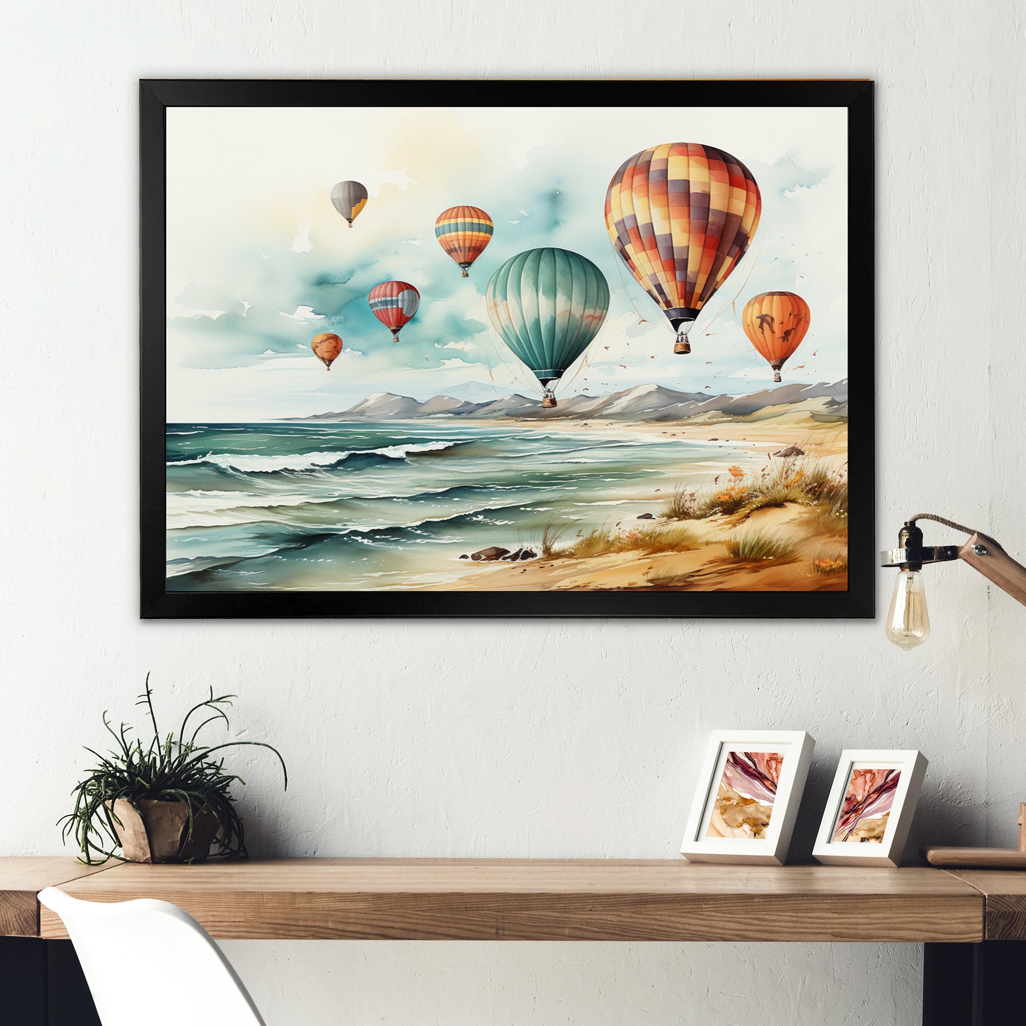 Air balloon Views On The Beach I - Hot Air Balloon Canvas Wall Art