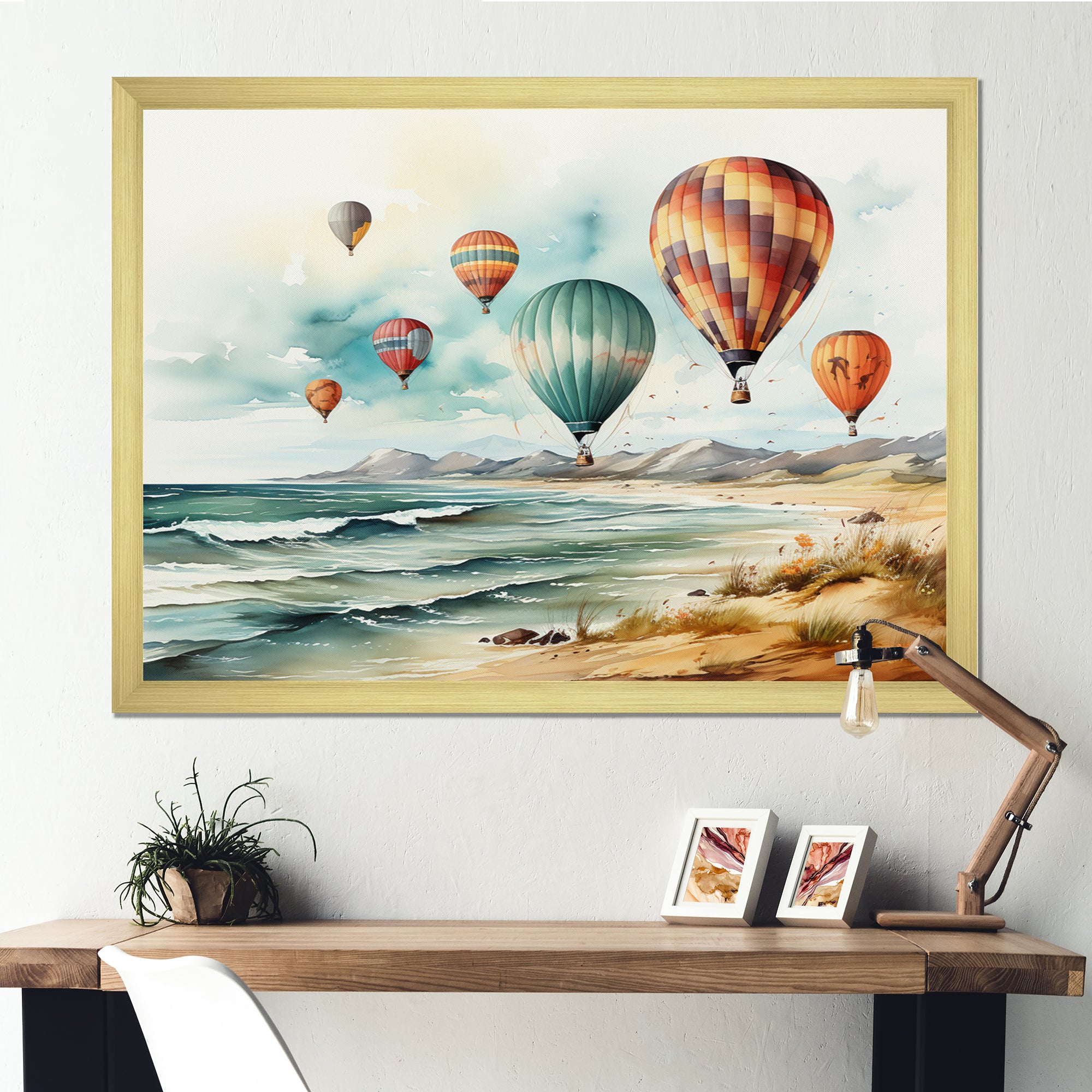 Air balloon Views On The Beach I - Hot Air Balloon Canvas Wall Art