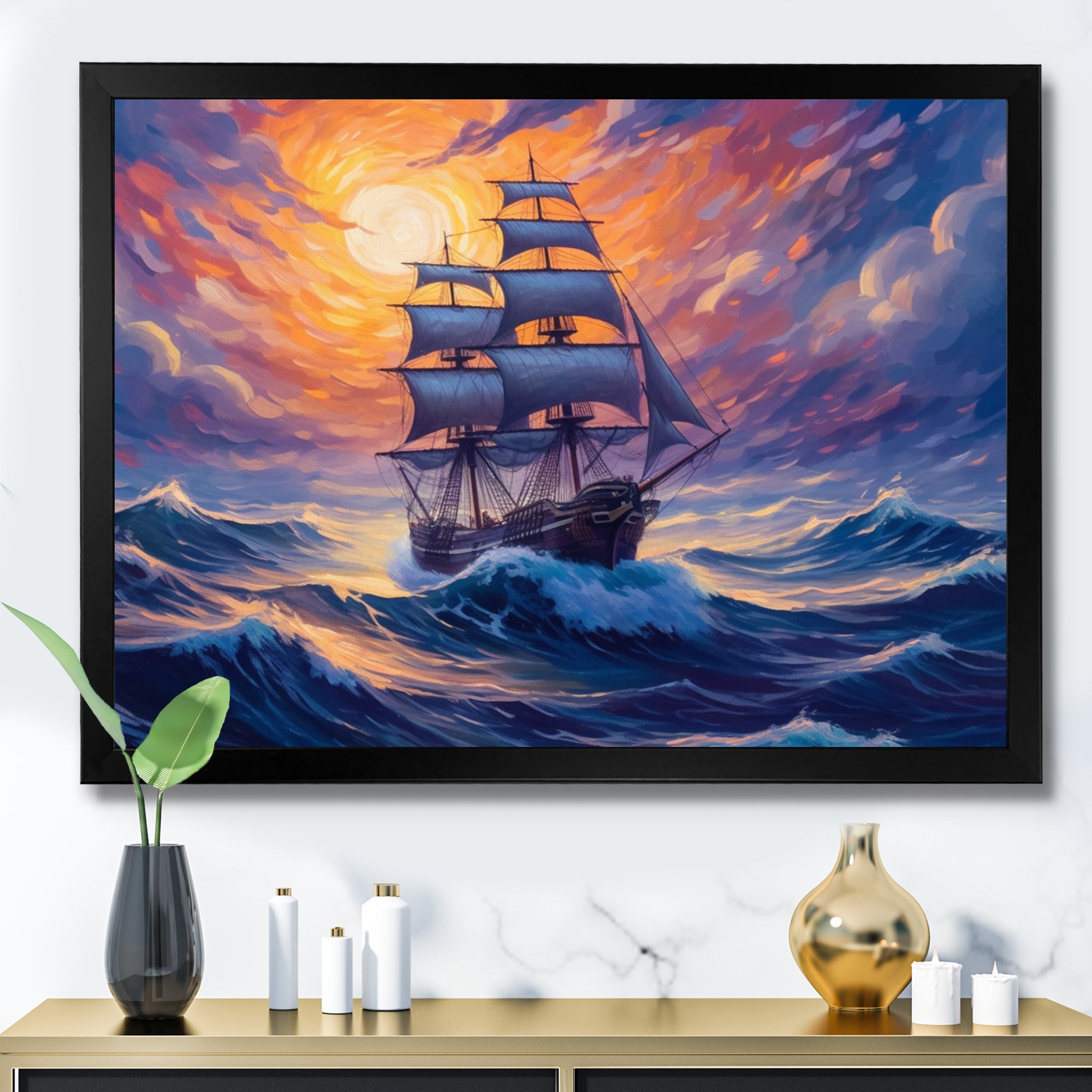 Ship Sailing The High Seas - Boat Canvas Wall Art