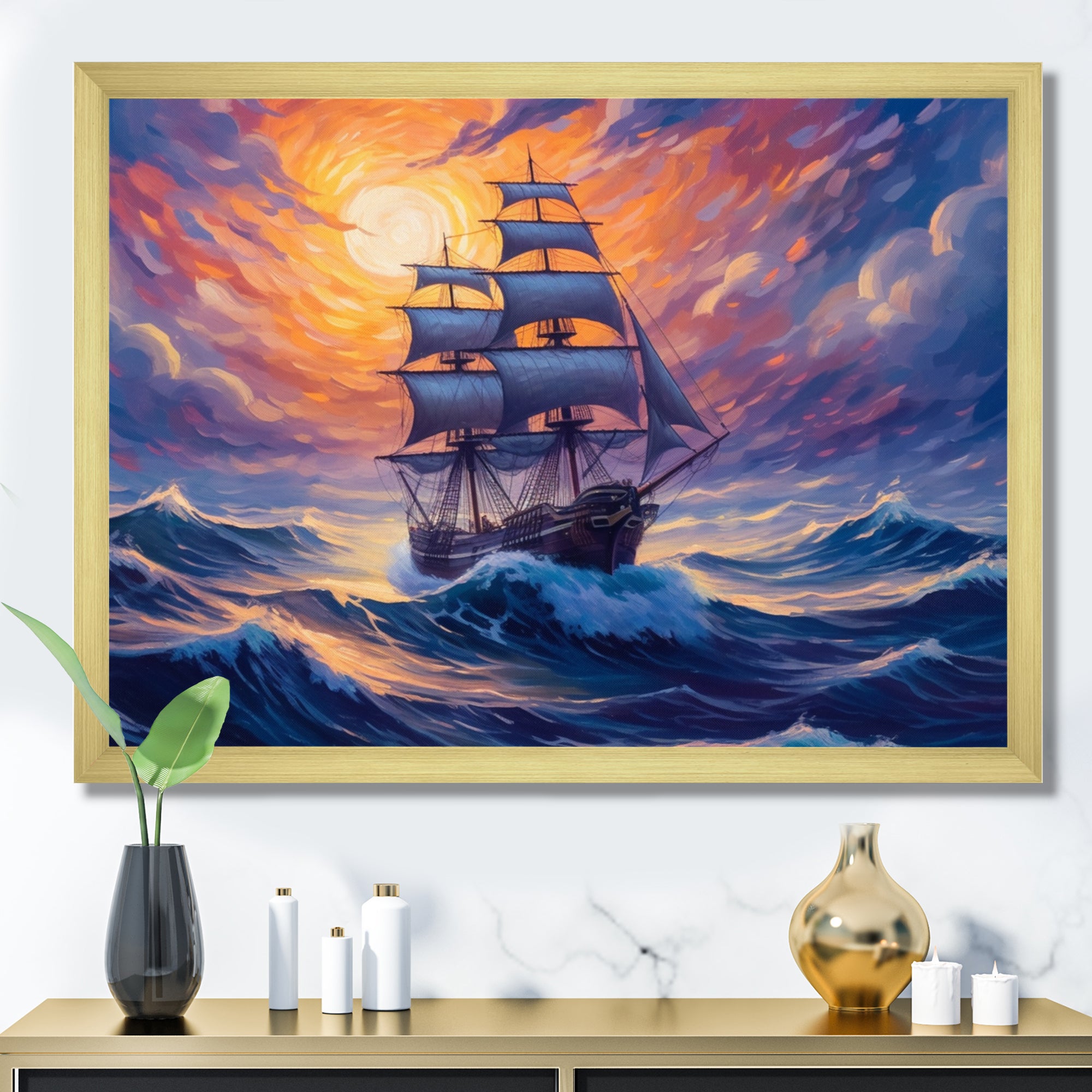 Ship Sailing The High Seas - Boat Canvas Wall Art