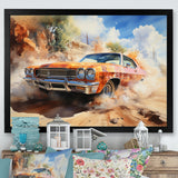 Orange Muscle Car On Offroad - Car Muscle Car Canvas Wall Art
