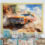 Orange Muscle Car On Offroad - Car Muscle Car Canvas Wall Art