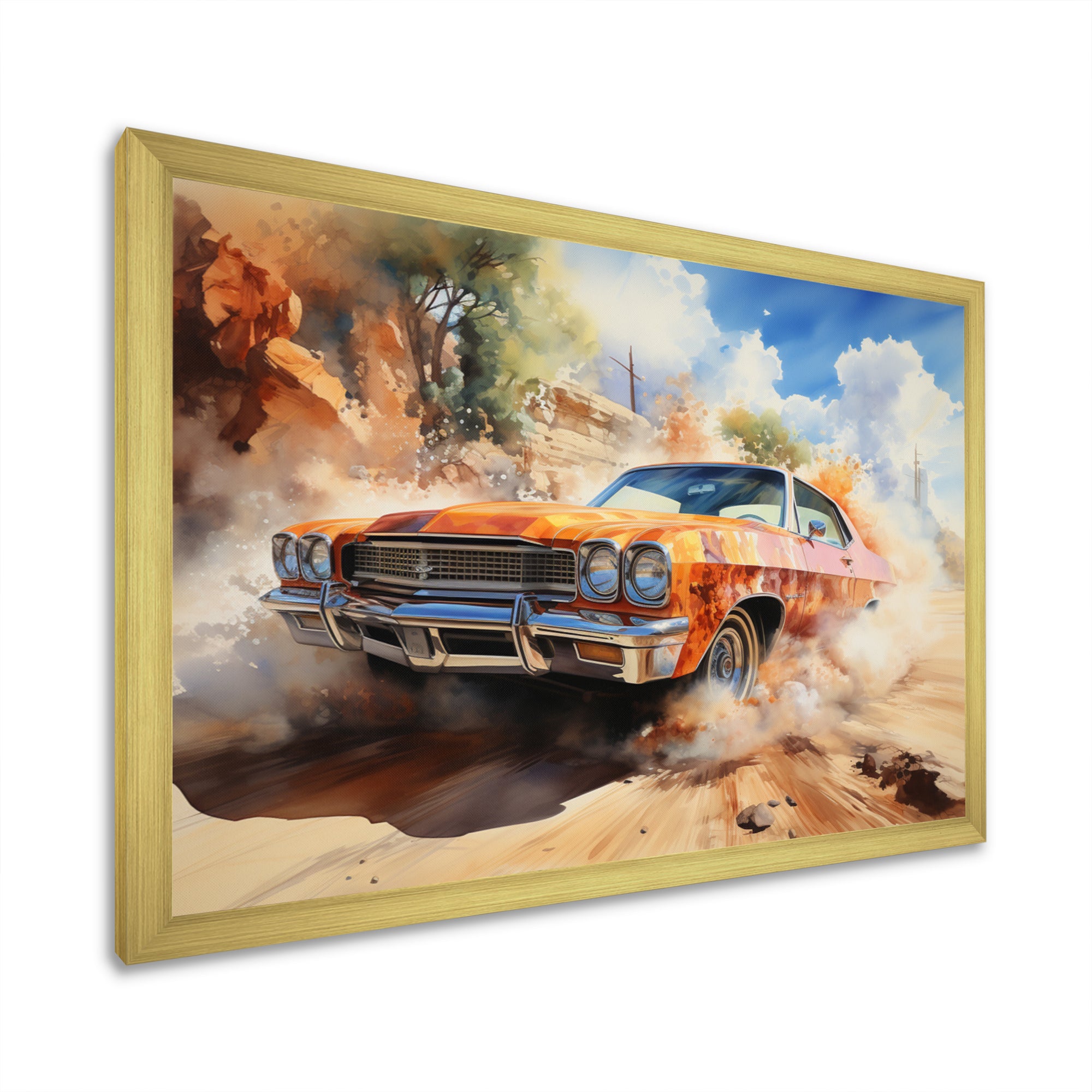 Orange Muscle Car On Offroad - Car Muscle Car Canvas Wall Art