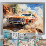 Orange Muscle Car On Offroad - Car Muscle Car Canvas Wall Art