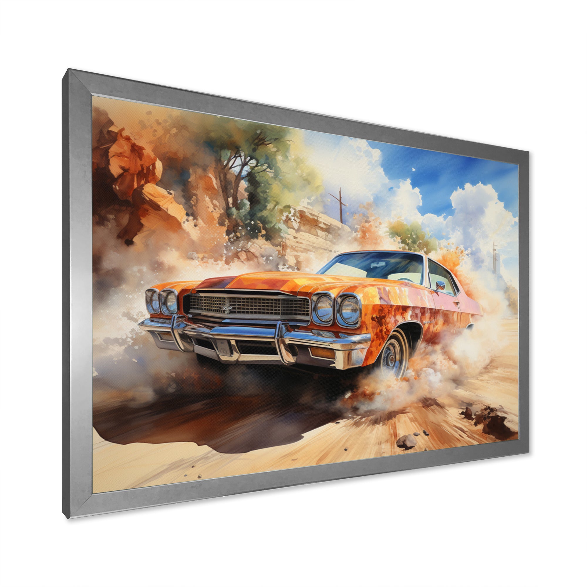Orange Muscle Car On Offroad - Car Muscle Car Canvas Wall Art