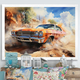 Orange Muscle Car On Offroad - Car Muscle Car Canvas Wall Art