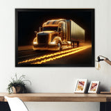 Yellow Neon Semi Truck - Neon Car Canvas Wall Art