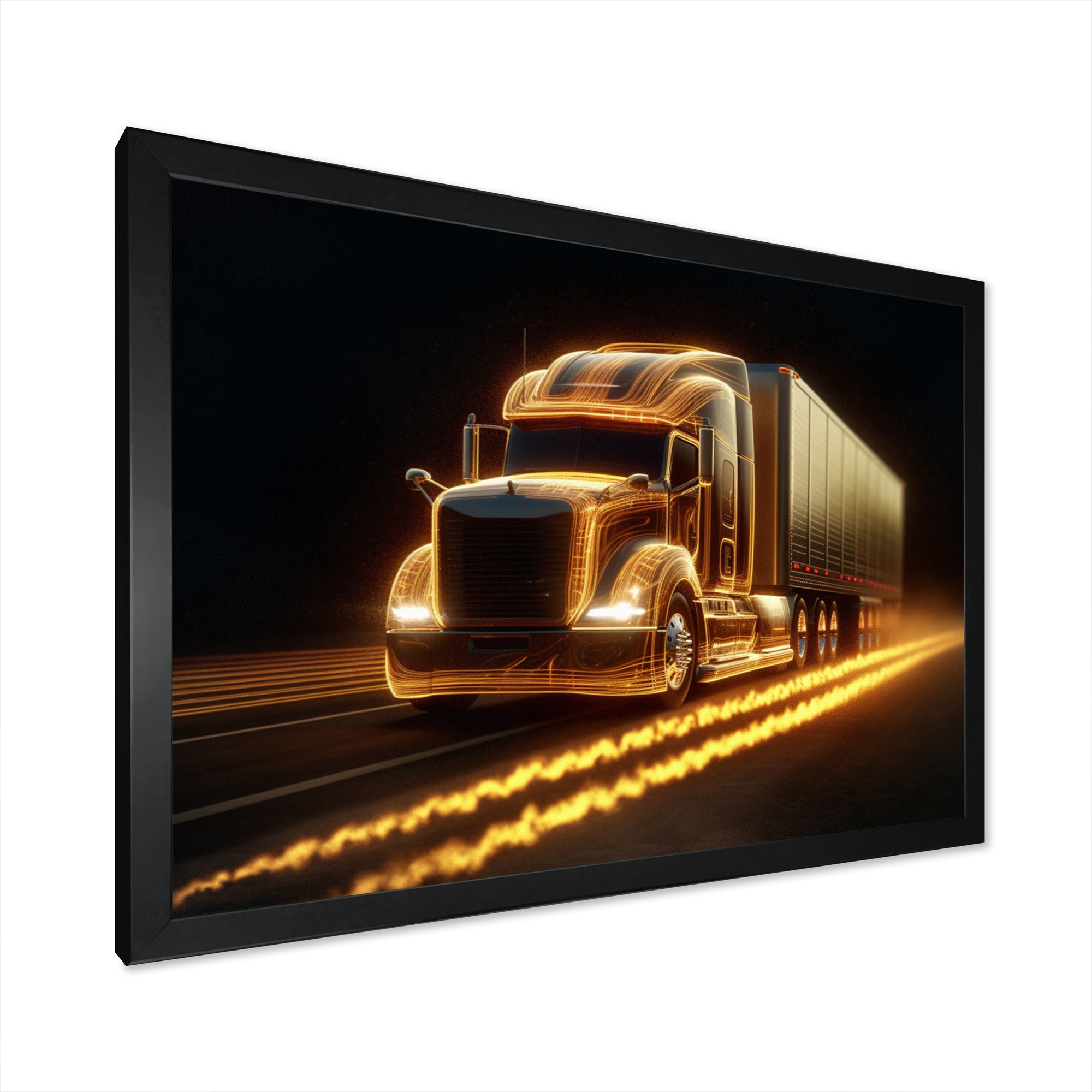 Yellow Neon Semi Truck - Neon Car Canvas Wall Art