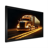 Yellow Neon Semi Truck - Neon Car Canvas Wall Art