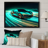 Teal Neon Exotic Car I - Neon Car Canvas Wall Art