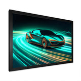 Teal Neon Exotic Car I - Neon Car Canvas Wall Art