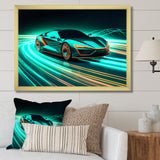 Teal Neon Exotic Car I - Neon Car Canvas Wall Art