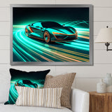 Teal Neon Exotic Car I - Neon Car Canvas Wall Art