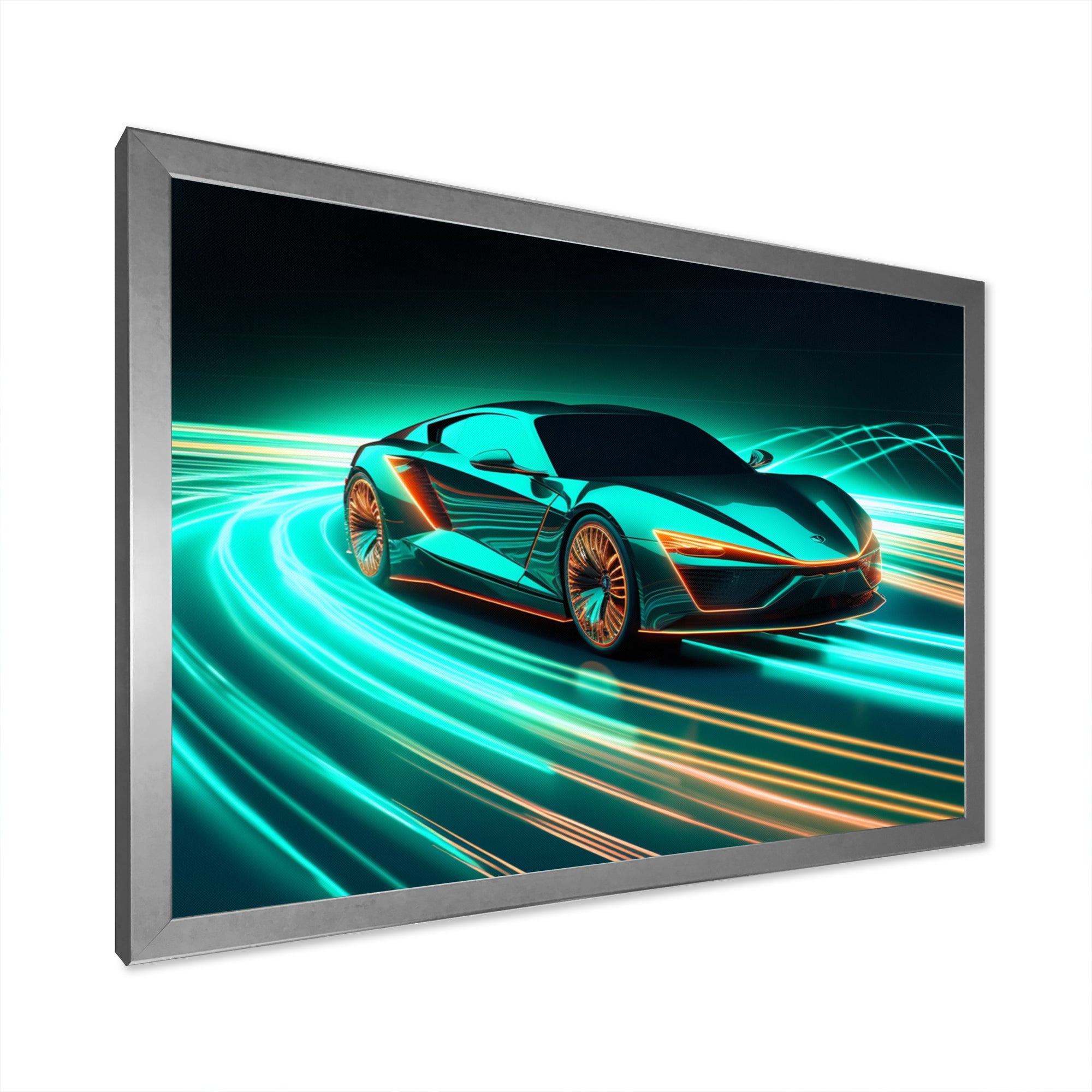 Teal Neon Exotic Car I - Neon Car Canvas Wall Art