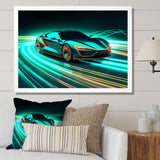 Teal Neon Exotic Car I - Neon Car Canvas Wall Art