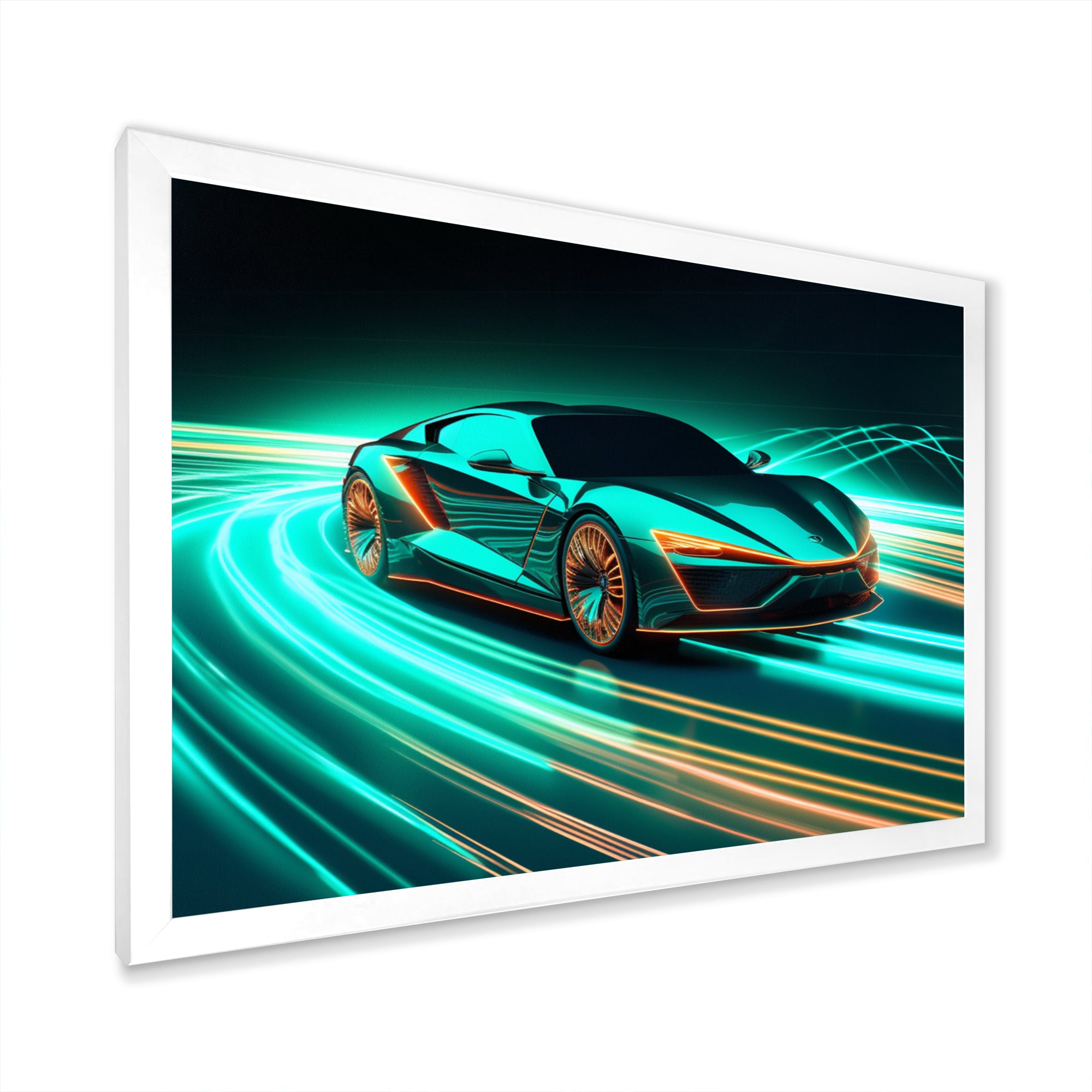 Teal Neon Exotic Car I - Neon Car Canvas Wall Art