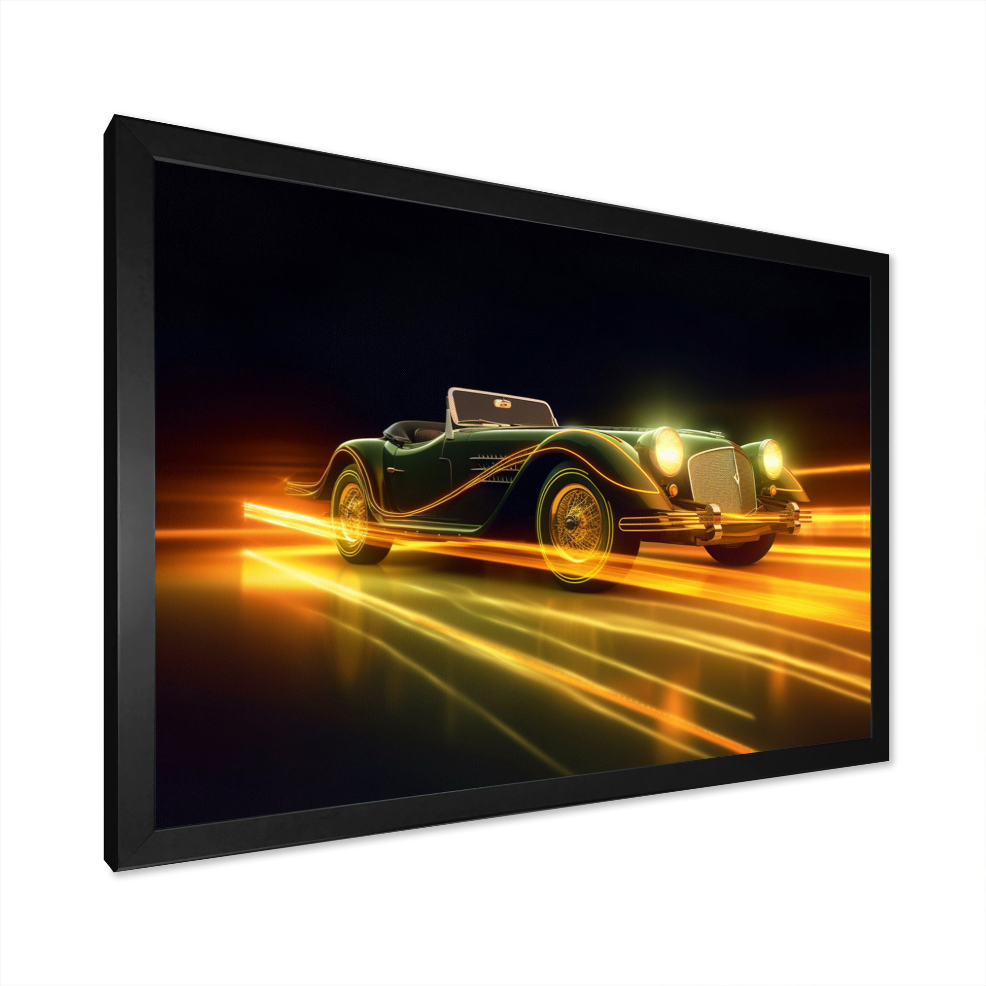 Yellow Neon Classic Car - Neon Car Canvas Wall Art