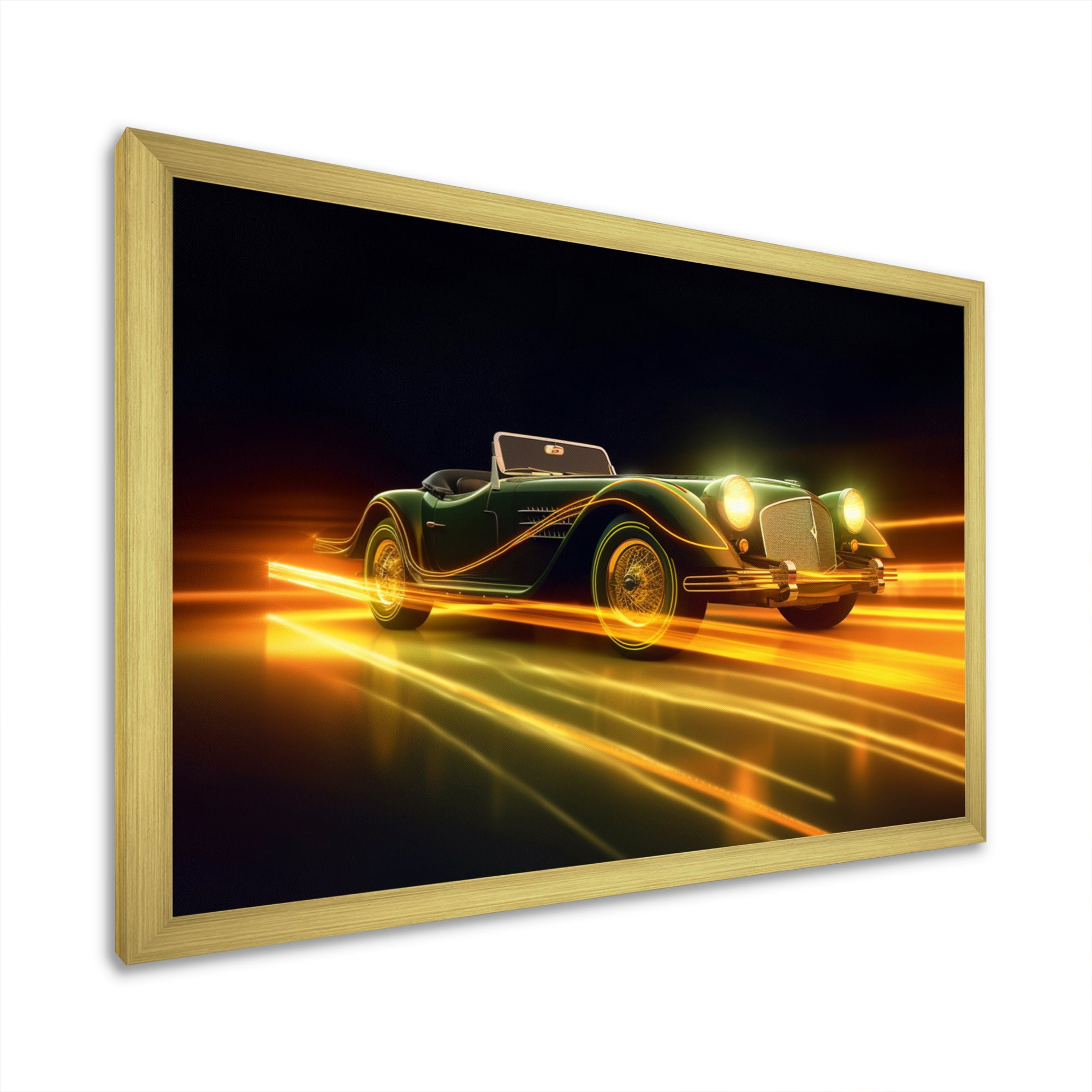 Yellow Neon Classic Car - Neon Car Canvas Wall Art