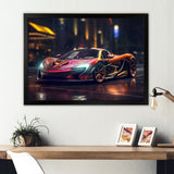 Exotic Car In The Neon Streets I - Neon Car Canvas Wall Art