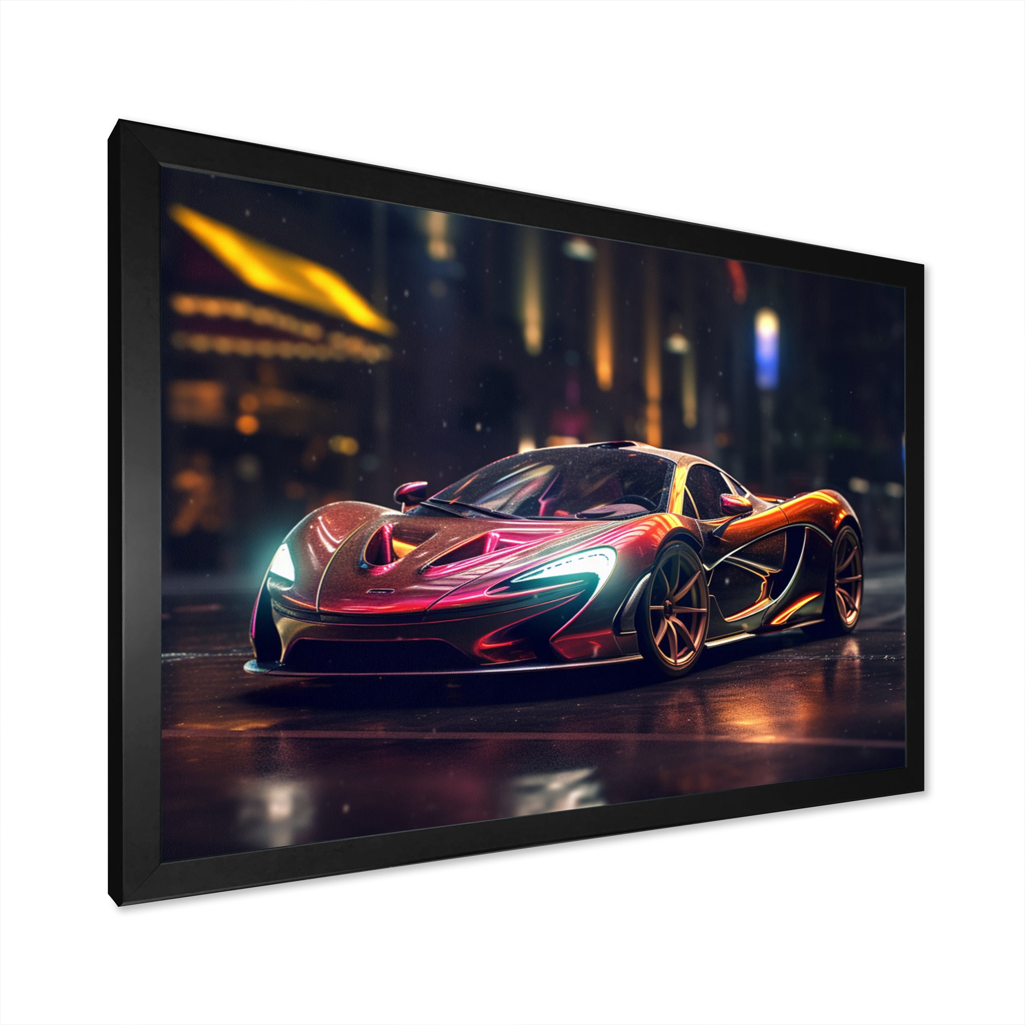 Exotic Car In The Neon Streets I - Neon Car Canvas Wall Art