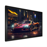 Exotic Car In The Neon Streets I - Neon Car Canvas Wall Art