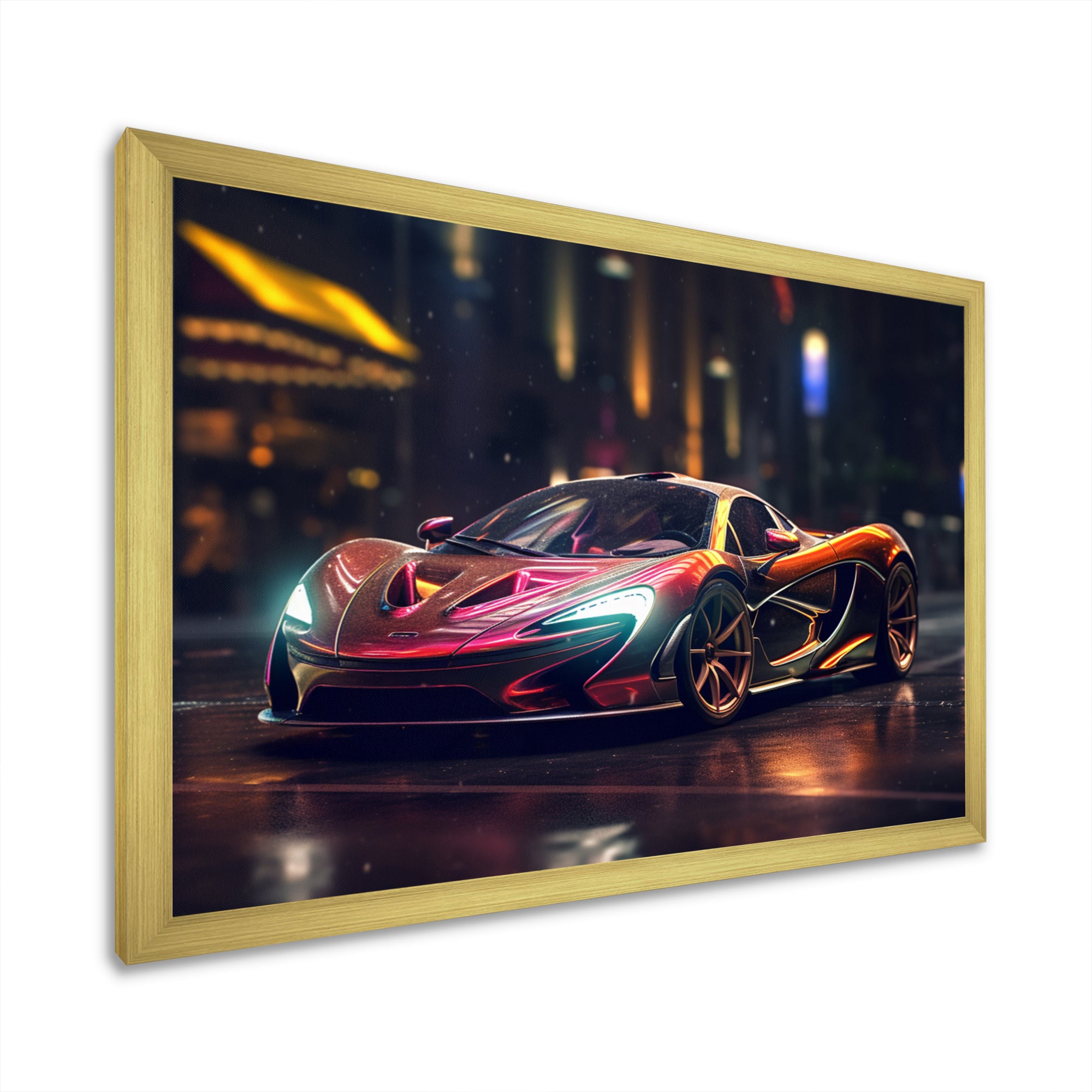 Exotic Car In The Neon Streets I - Neon Car Canvas Wall Art