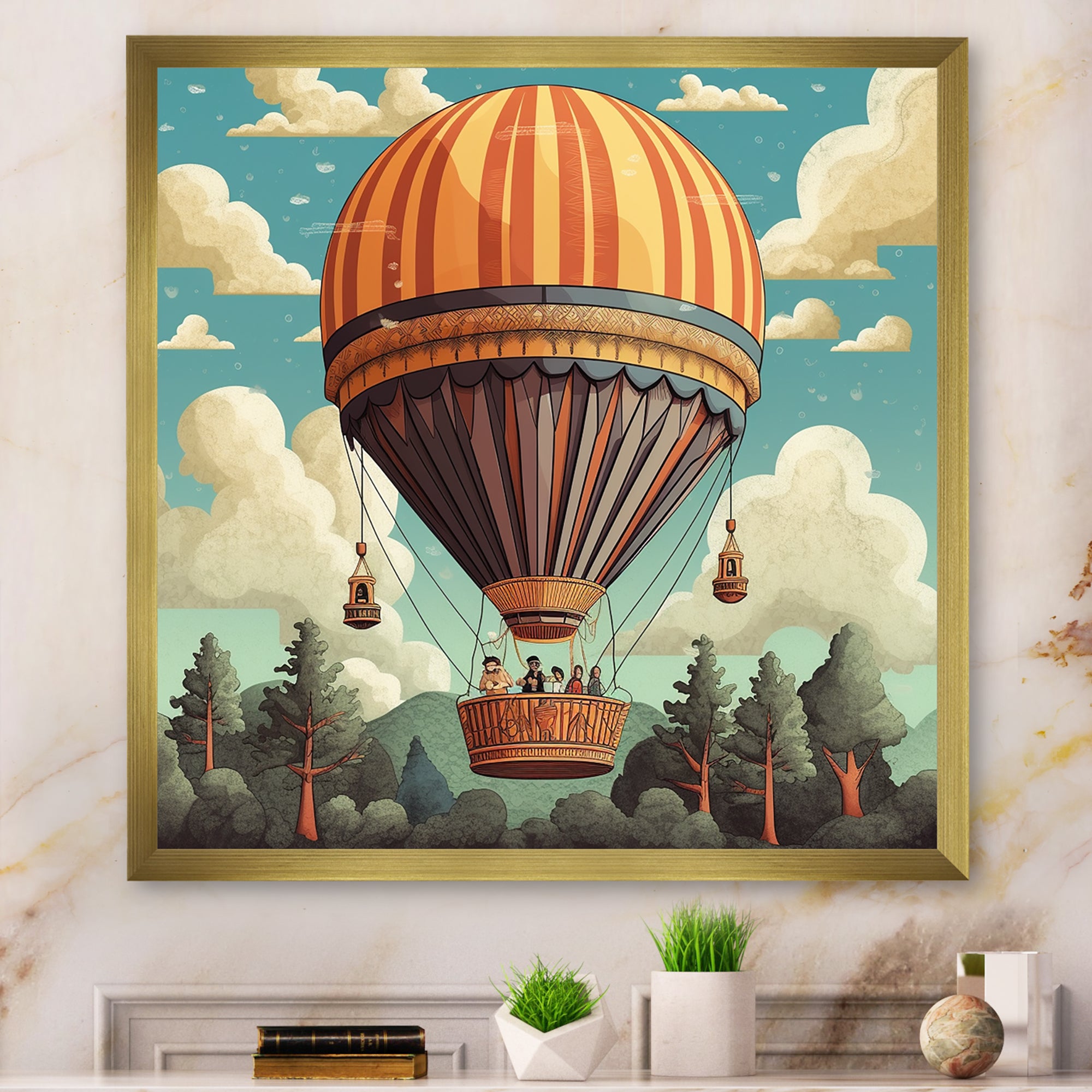 Vintage Hot Air Ballon Landscape I - Hot Air Balloon Canvas Wall Art
