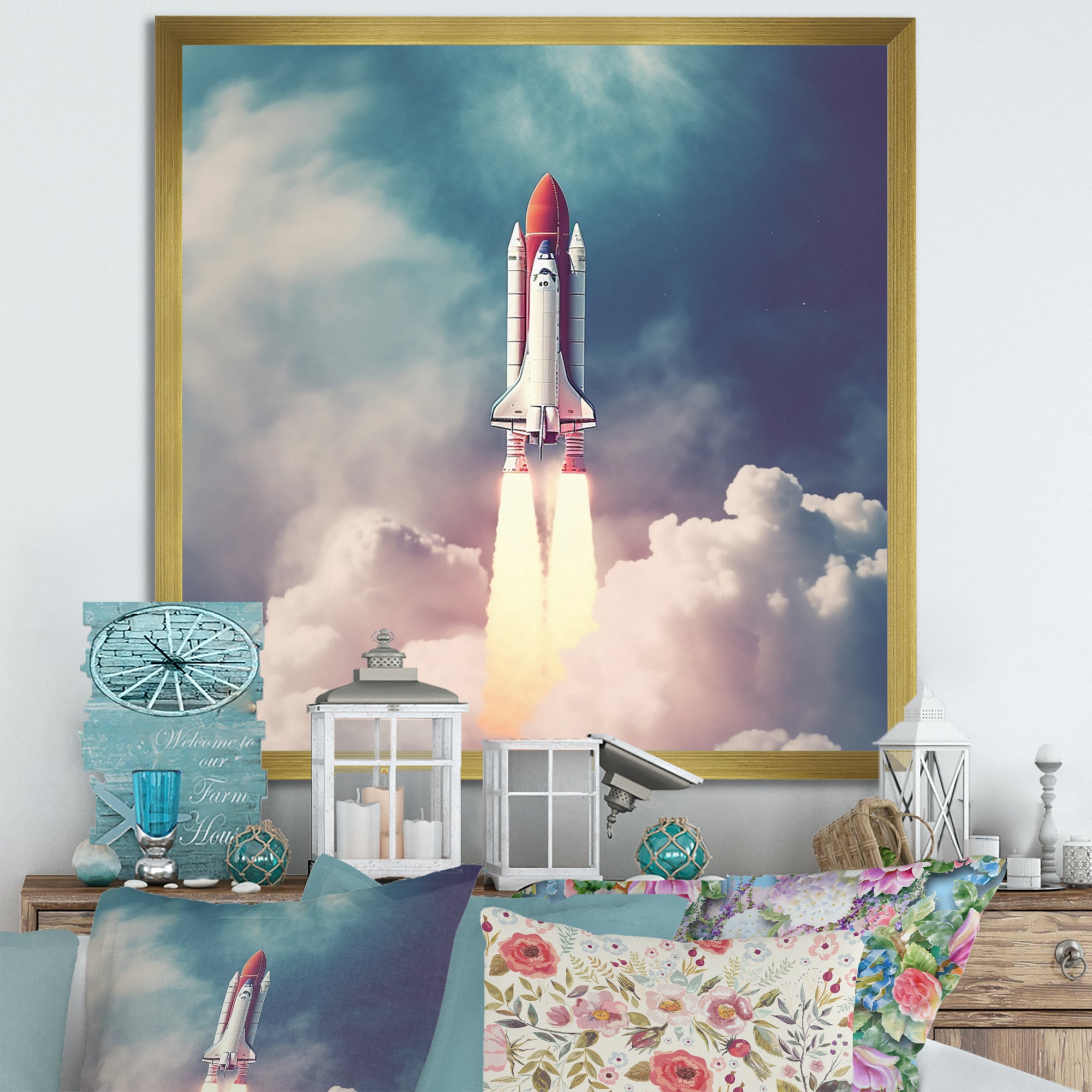 Space Ship Taking Off I - Space Shuttle Canvas Wall Art