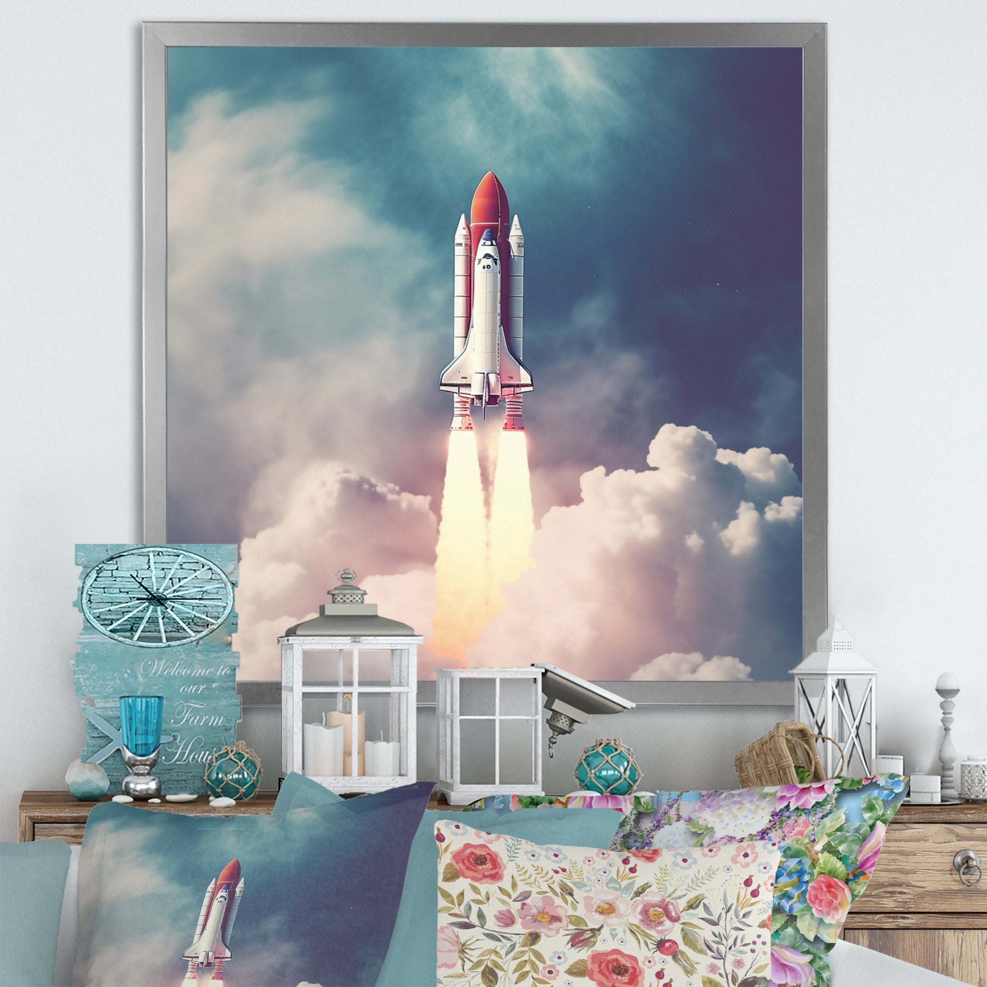 Space Ship Taking Off I - Space Shuttle Canvas Wall Art
