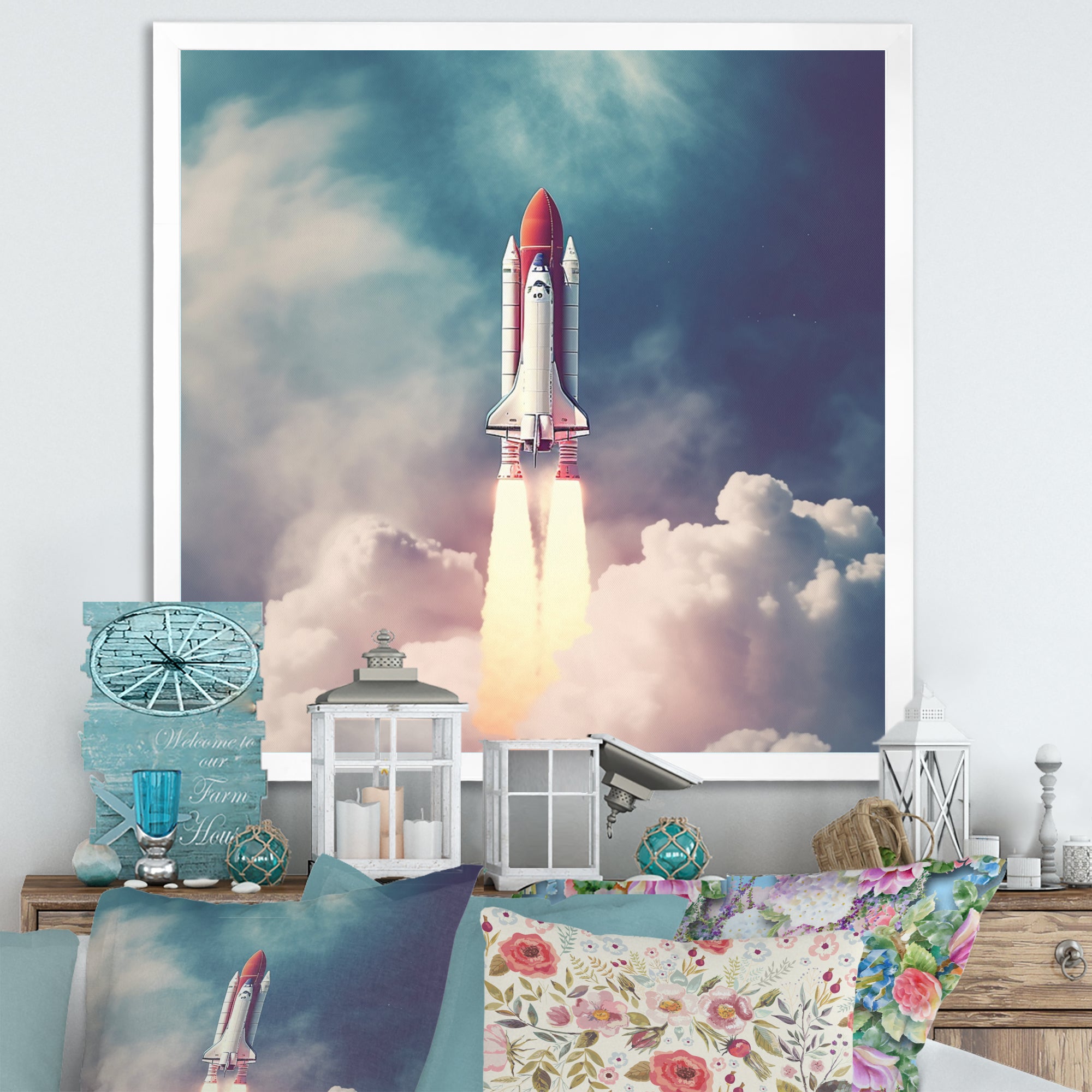 Space Ship Taking Off I - Space Shuttle Canvas Wall Art