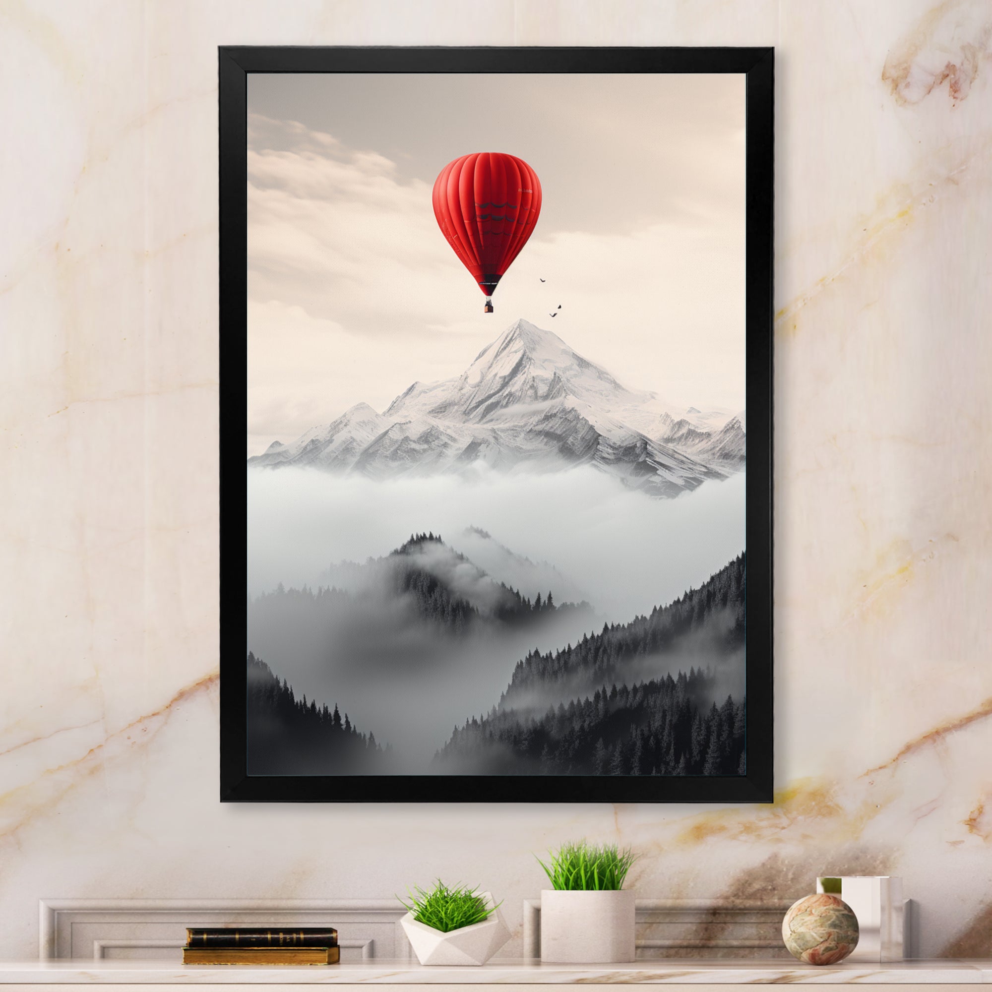 Hot Air Ballon In The Mountains I - Hot Air Balloon Canvas Wall Art