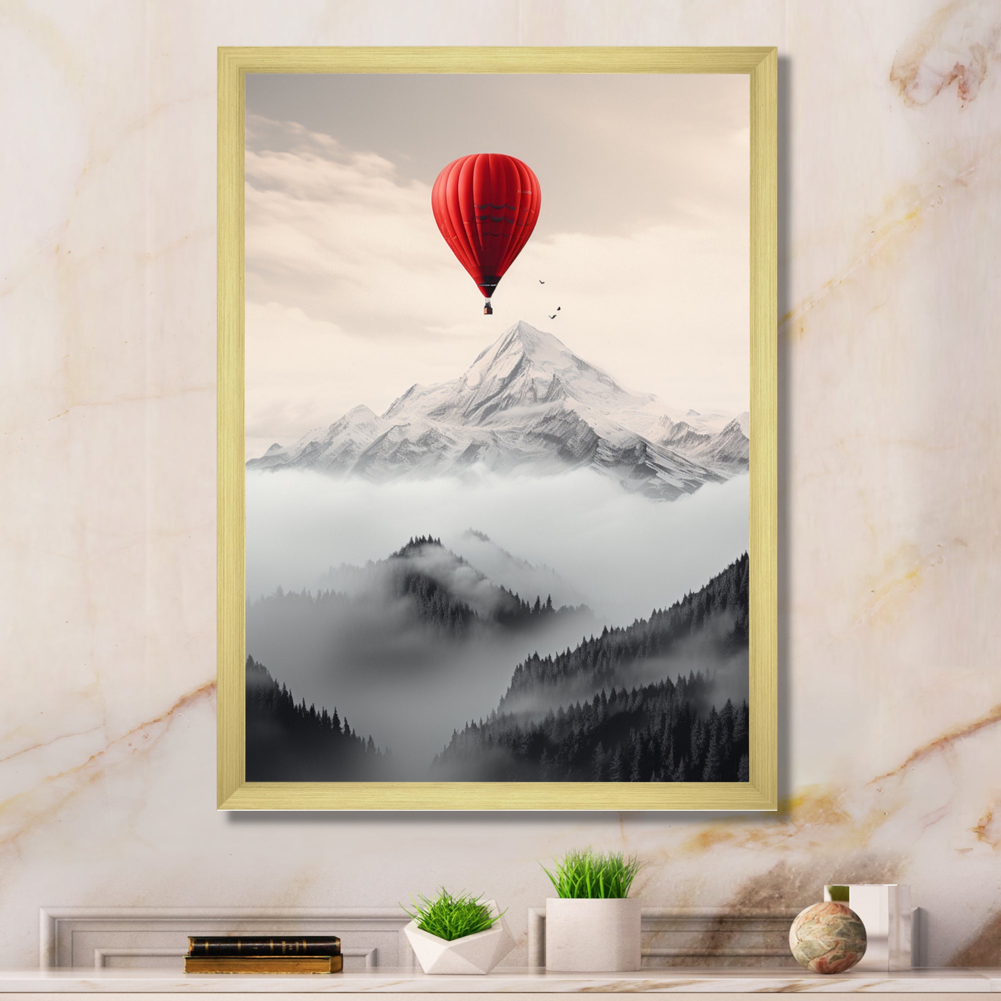 Hot Air Ballon In The Mountains I - Hot Air Balloon Canvas Wall Art