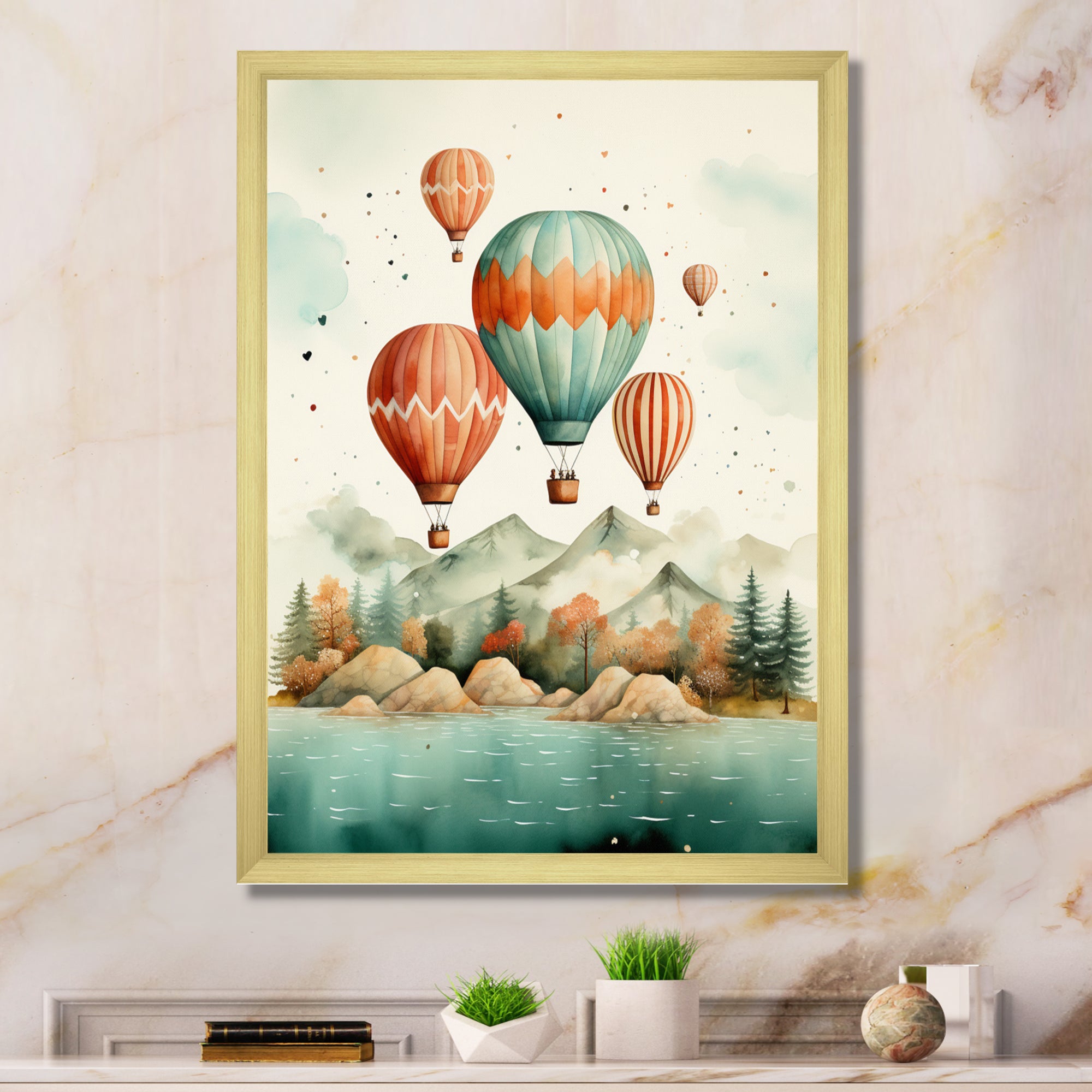 Flying Over The Ocean In Hot Air Ballon - Hot Air Balloon Canvas Wall Art