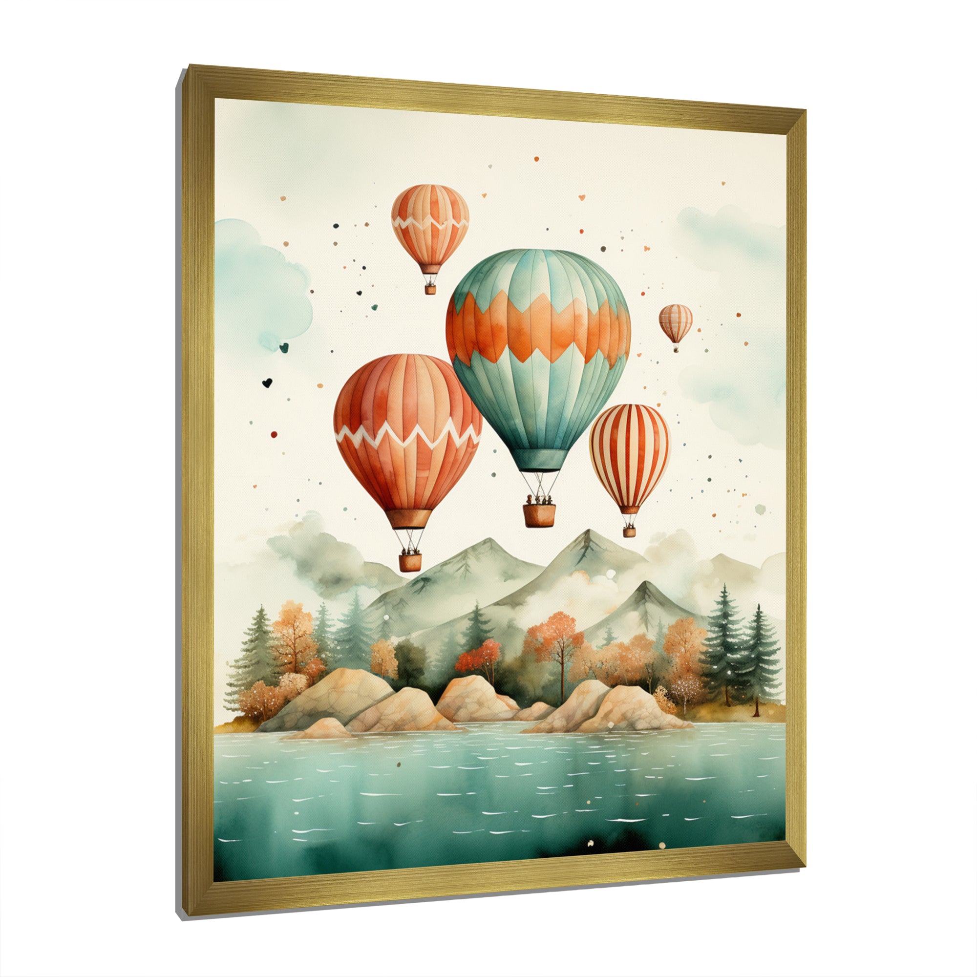 Flying Over The Ocean In Hot Air Ballon - Hot Air Balloon Canvas Wall Art