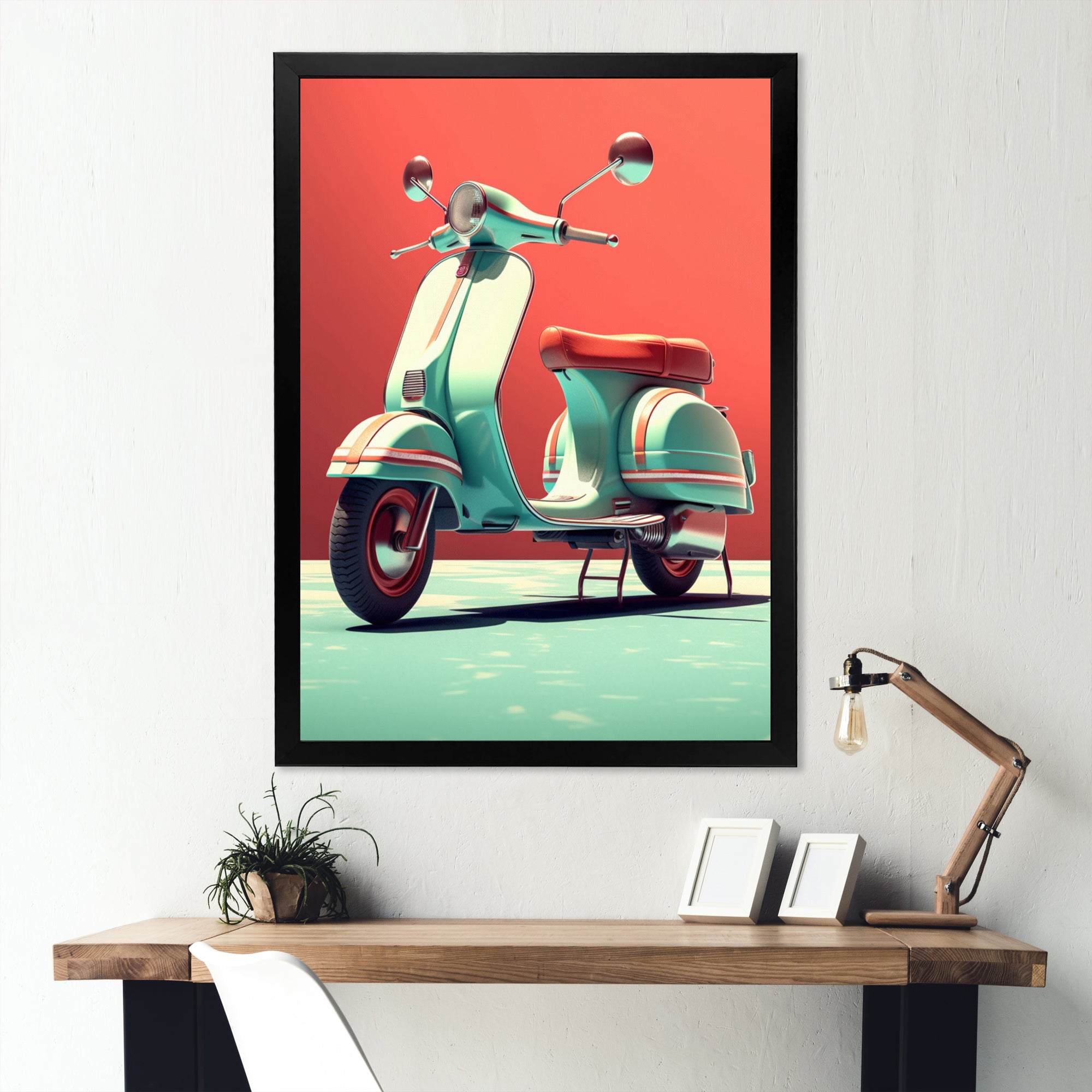 Coral Teal Scooter Display I - Scooter Canvas Wall Art