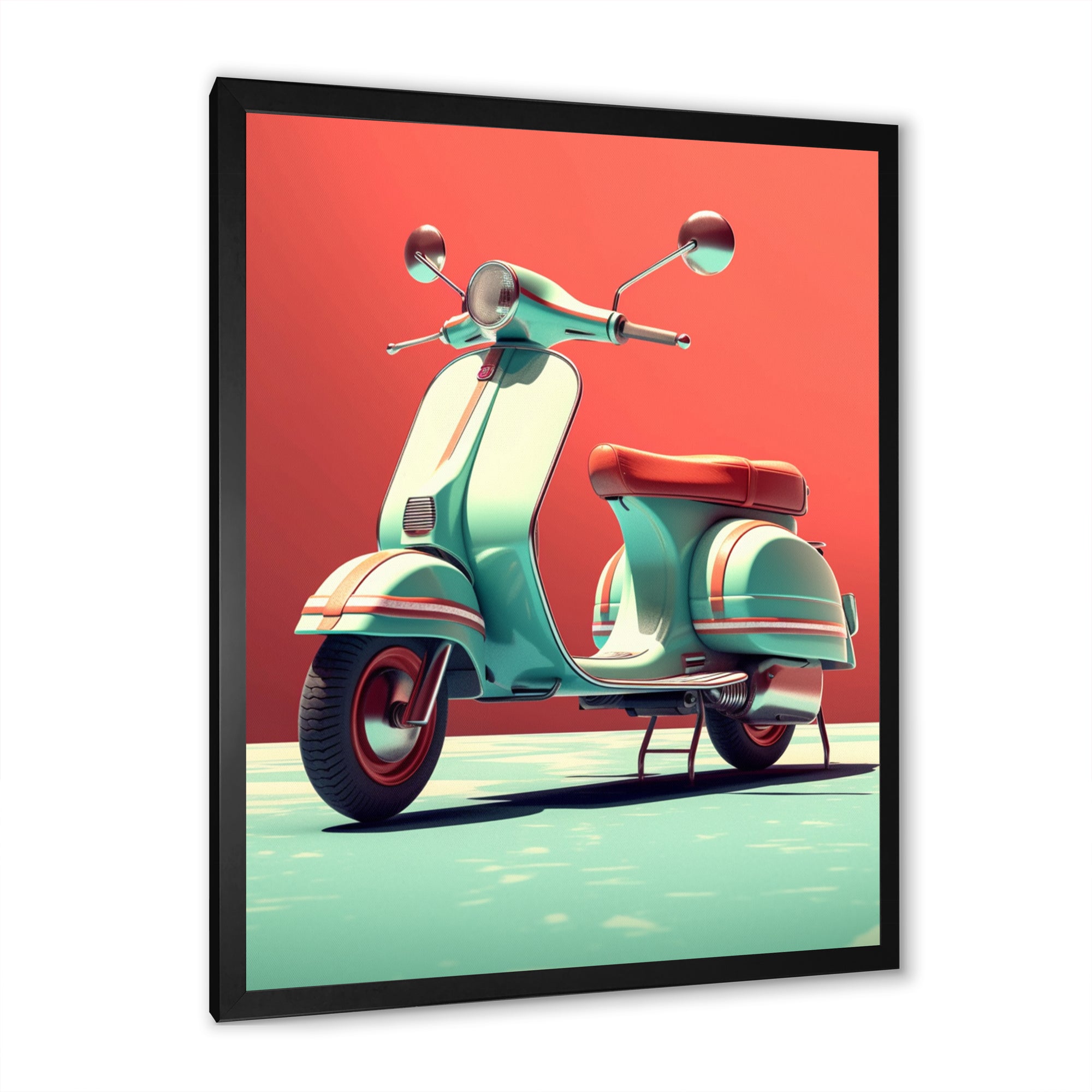 Coral Teal Scooter Display I - Scooter Canvas Wall Art