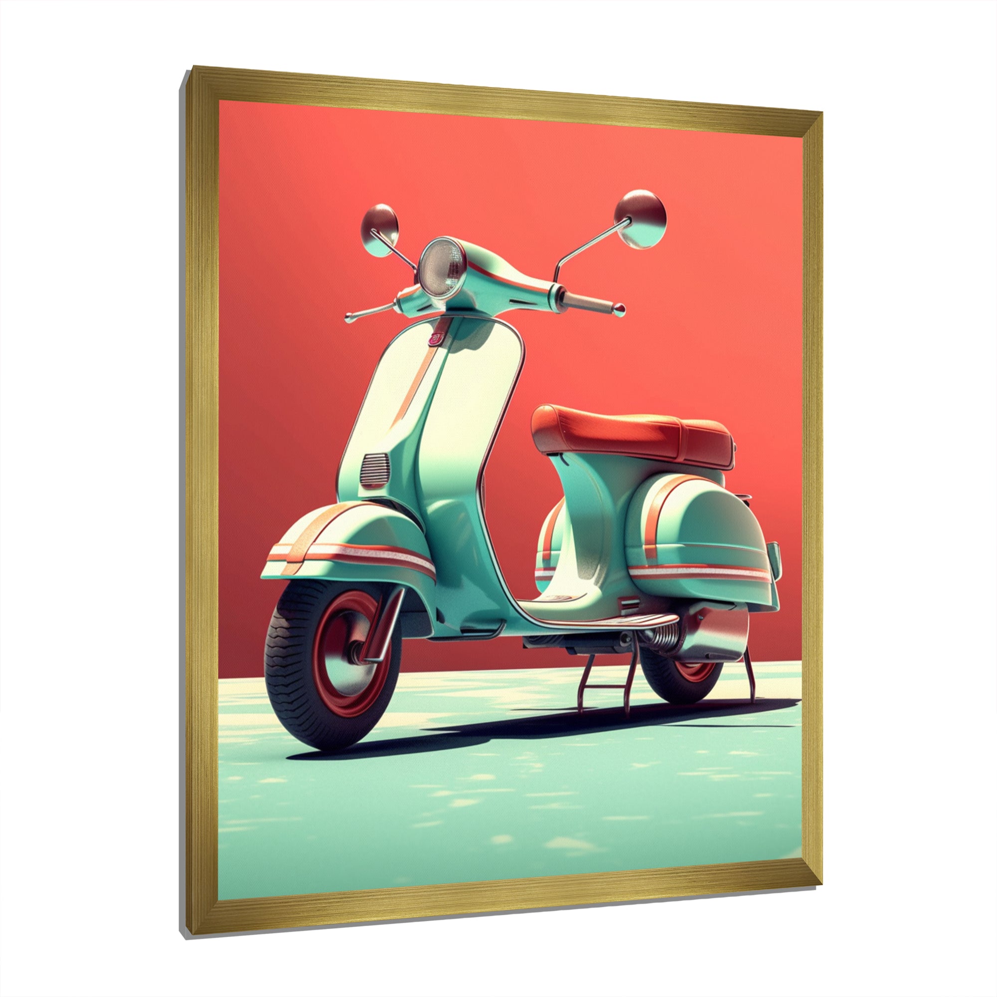 Coral Teal Scooter Display I - Scooter Canvas Wall Art