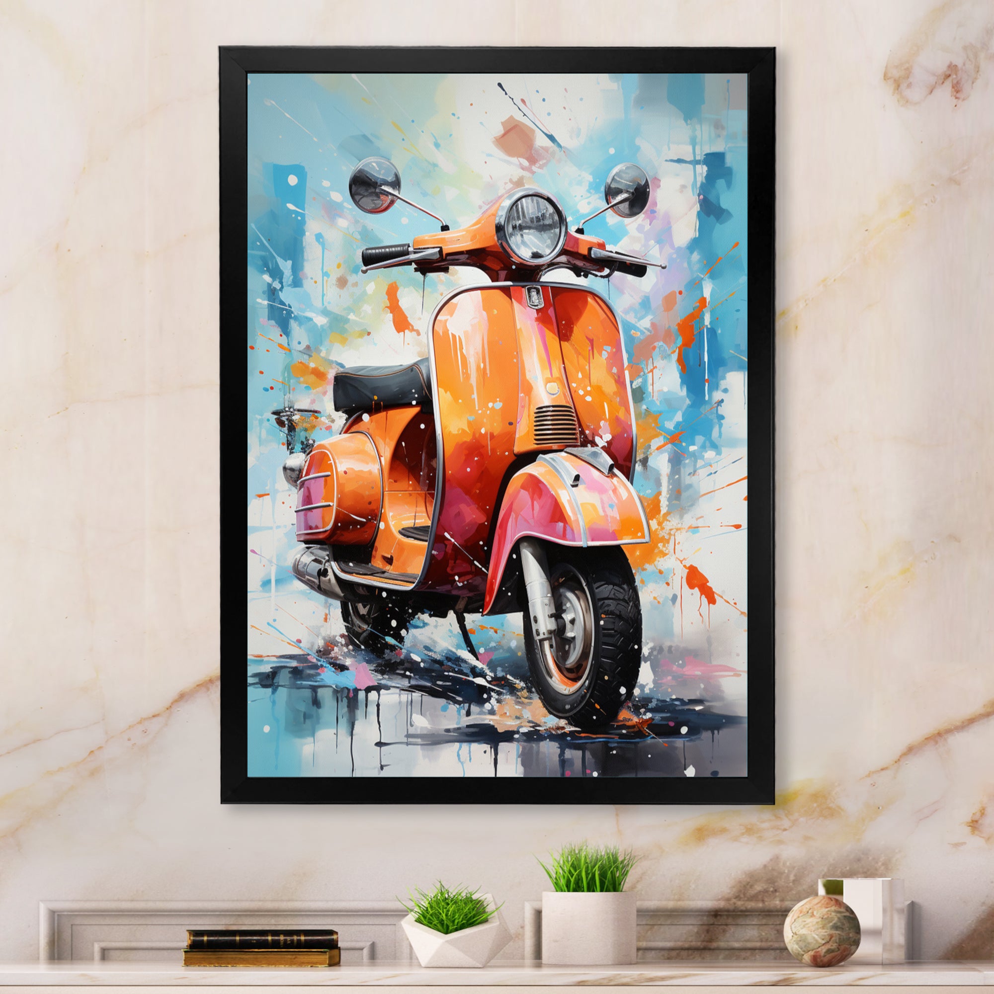 Coral Teal Scooter Display Graphite I - Scooter Canvas Wall Art