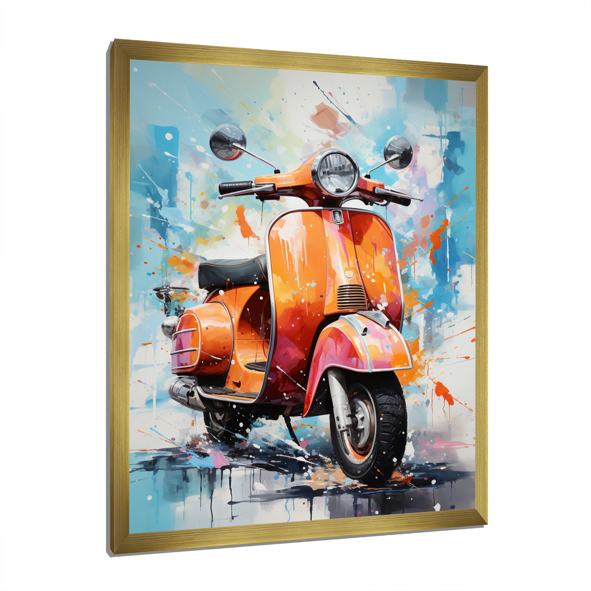 Coral Teal Scooter Display Graphite I - Scooter Canvas Wall Art