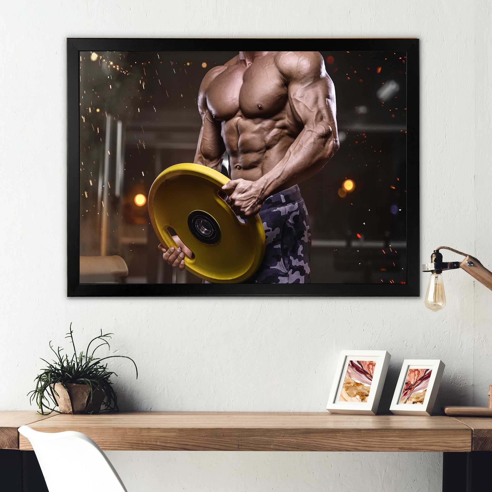 Pumping Up Muscles Dumbbells - Aerobic & Bodybuilding Canvas Wall Art