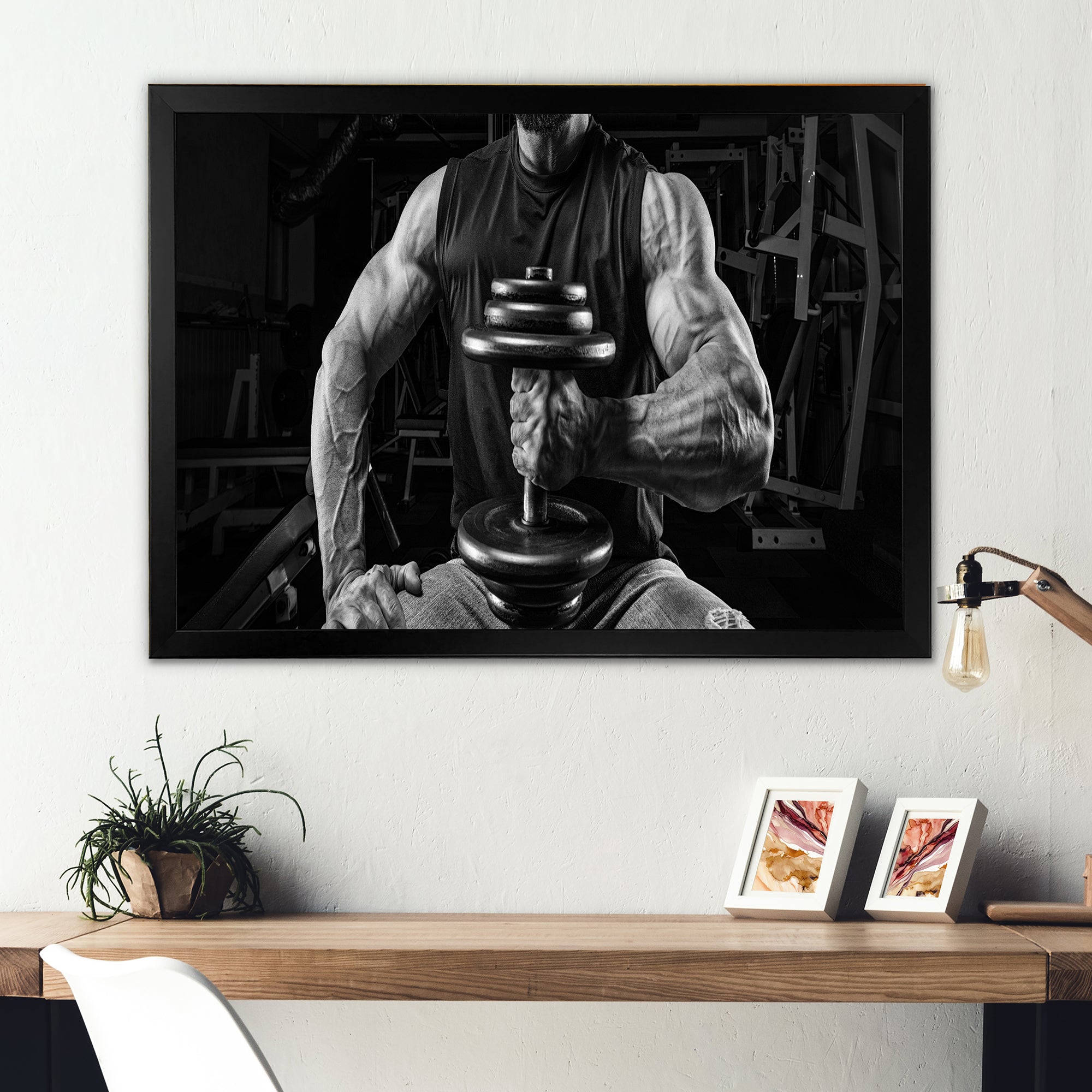 Black And White Dumbbell Gym - Aerobic & Bodybuilding Canvas Wall Art