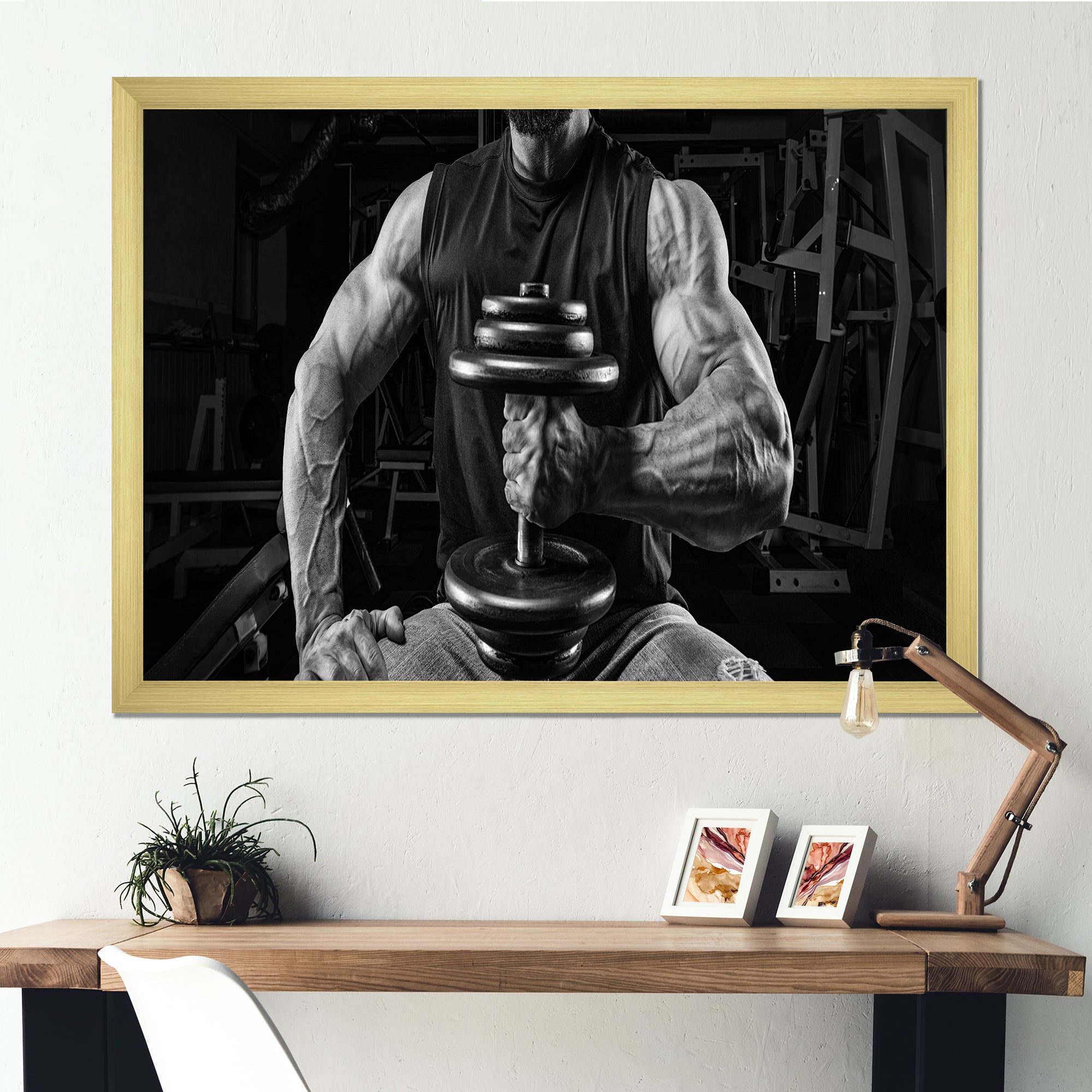 Black And White Dumbbell Gym - Aerobic & Bodybuilding Canvas Wall Art