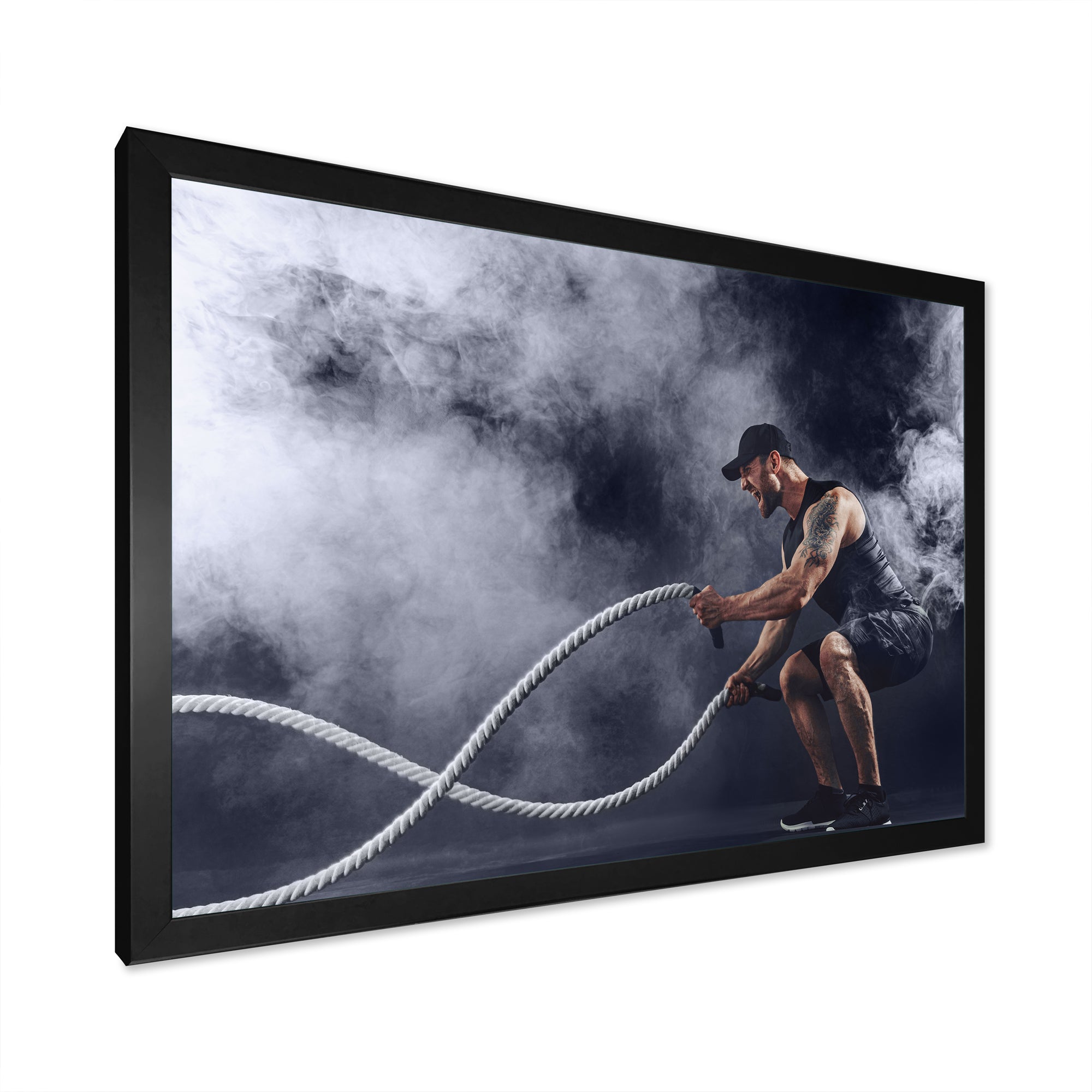 Tattooed Bearded Male Exercising - Aerobic & Bodybuilding Canvas Wall Art