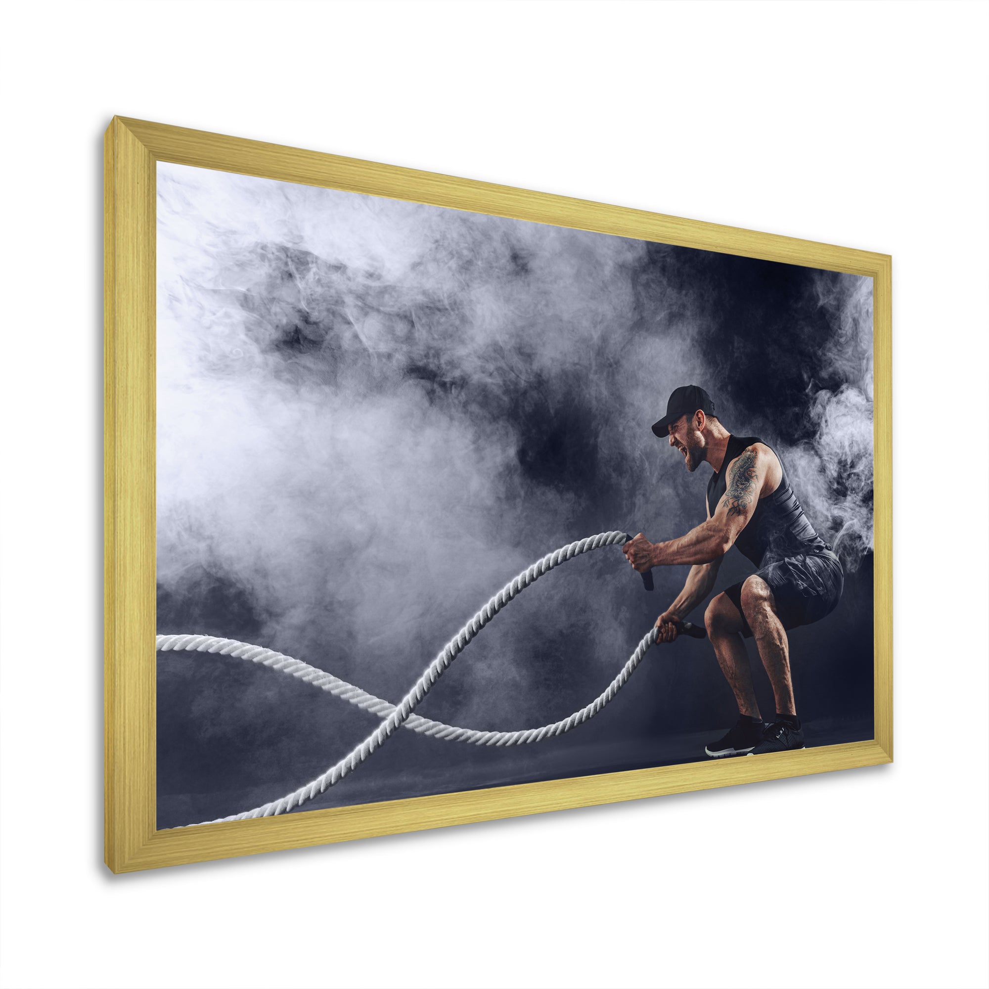 Tattooed Bearded Male Exercising - Aerobic & Bodybuilding Canvas Wall Art